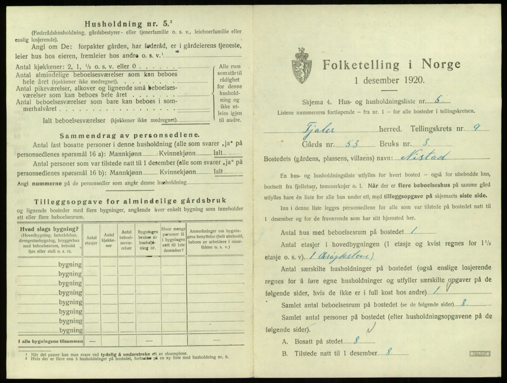 SAB, 1920 census for Fjaler, 1920, p. 666