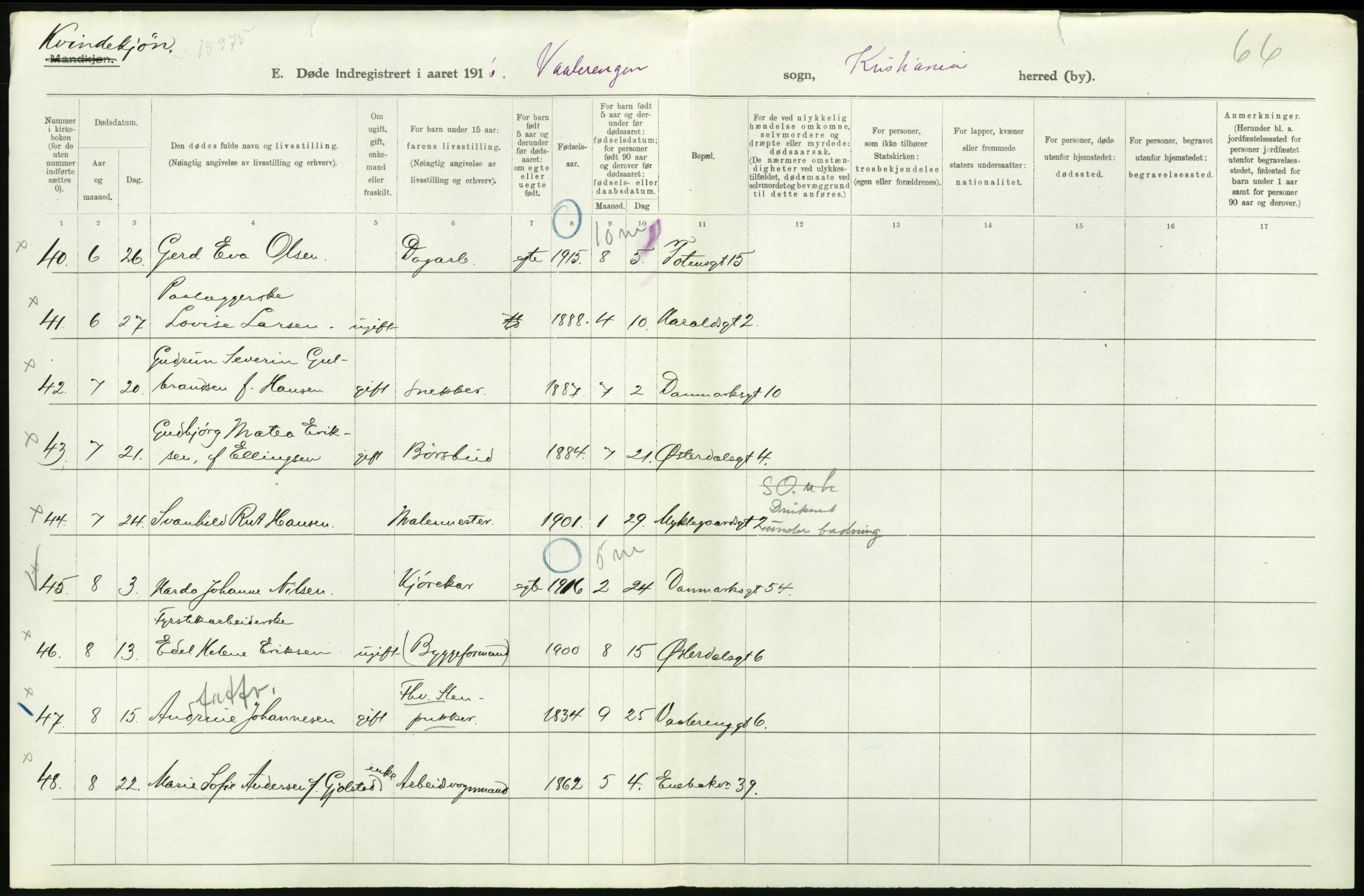 Statistisk sentralbyrå, Sosiodemografiske emner, Befolkning, AV/RA-S-2228/D/Df/Dfb/Dfbf/L0009: Kristiania: Døde., 1916, p. 350