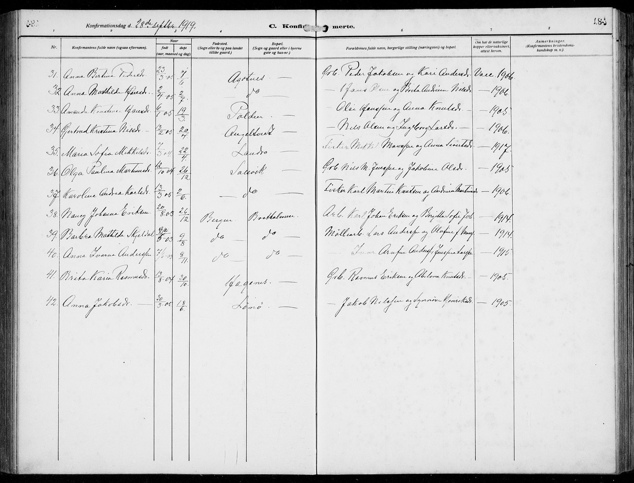 Fjell sokneprestembete, AV/SAB-A-75301/H/Hab: Parish register (copy) no. A  6, 1918-1936, p. 184