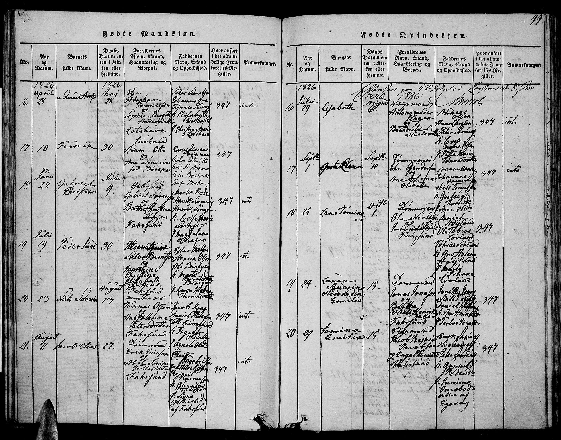 Farsund sokneprestkontor, AV/SAK-1111-0009/F/Fa/L0002: Parish register (official) no. A 2, 1815-1836, p. 44