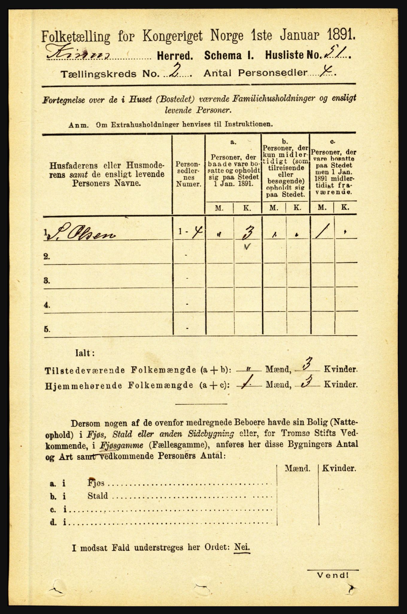 RA, 1891 census for 1437 Kinn, 1891, p. 527