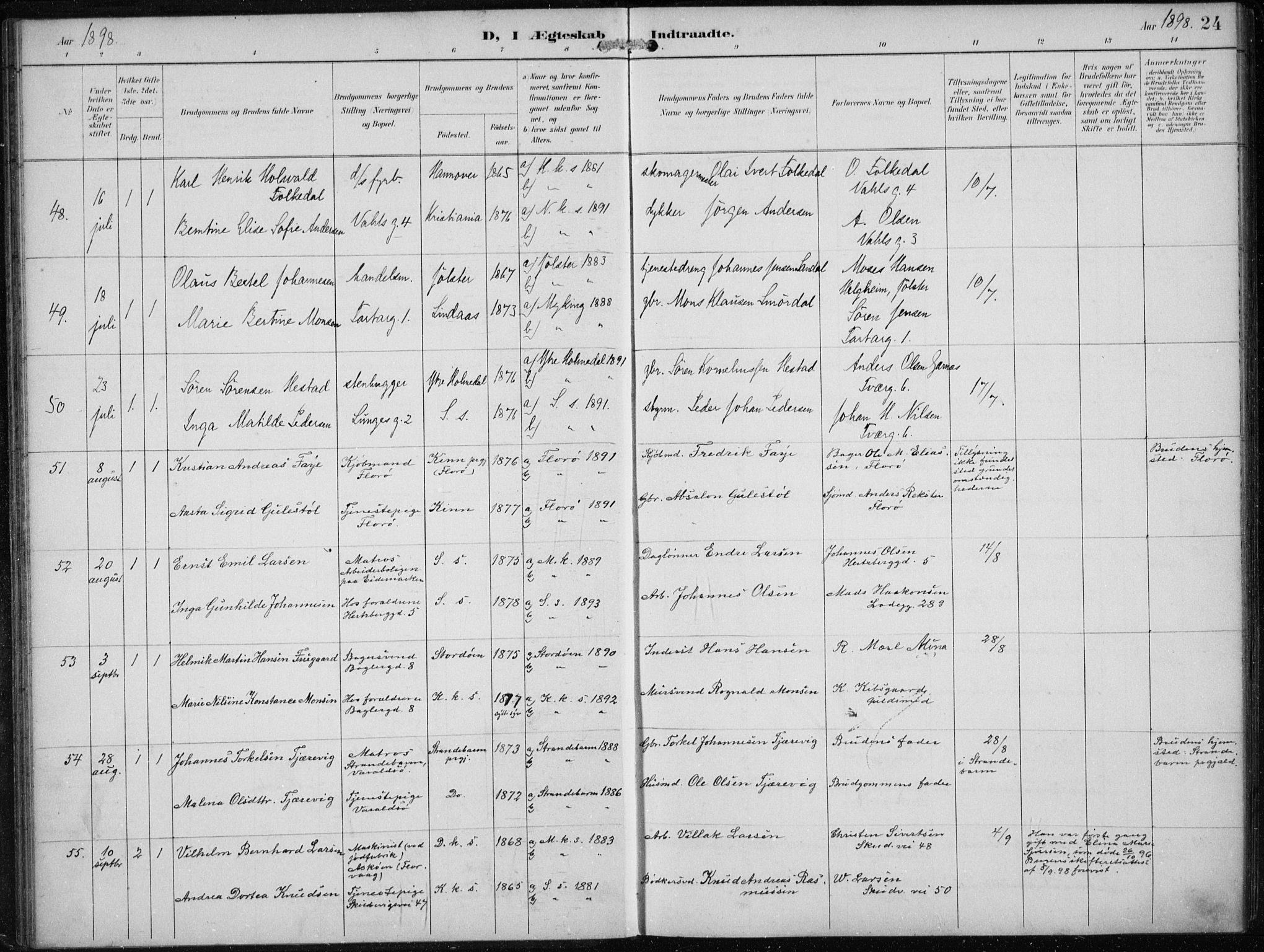 Sandviken Sokneprestembete, AV/SAB-A-77601/H/Ha/L0014: Parish register (official) no. D 1, 1896-1911, p. 24