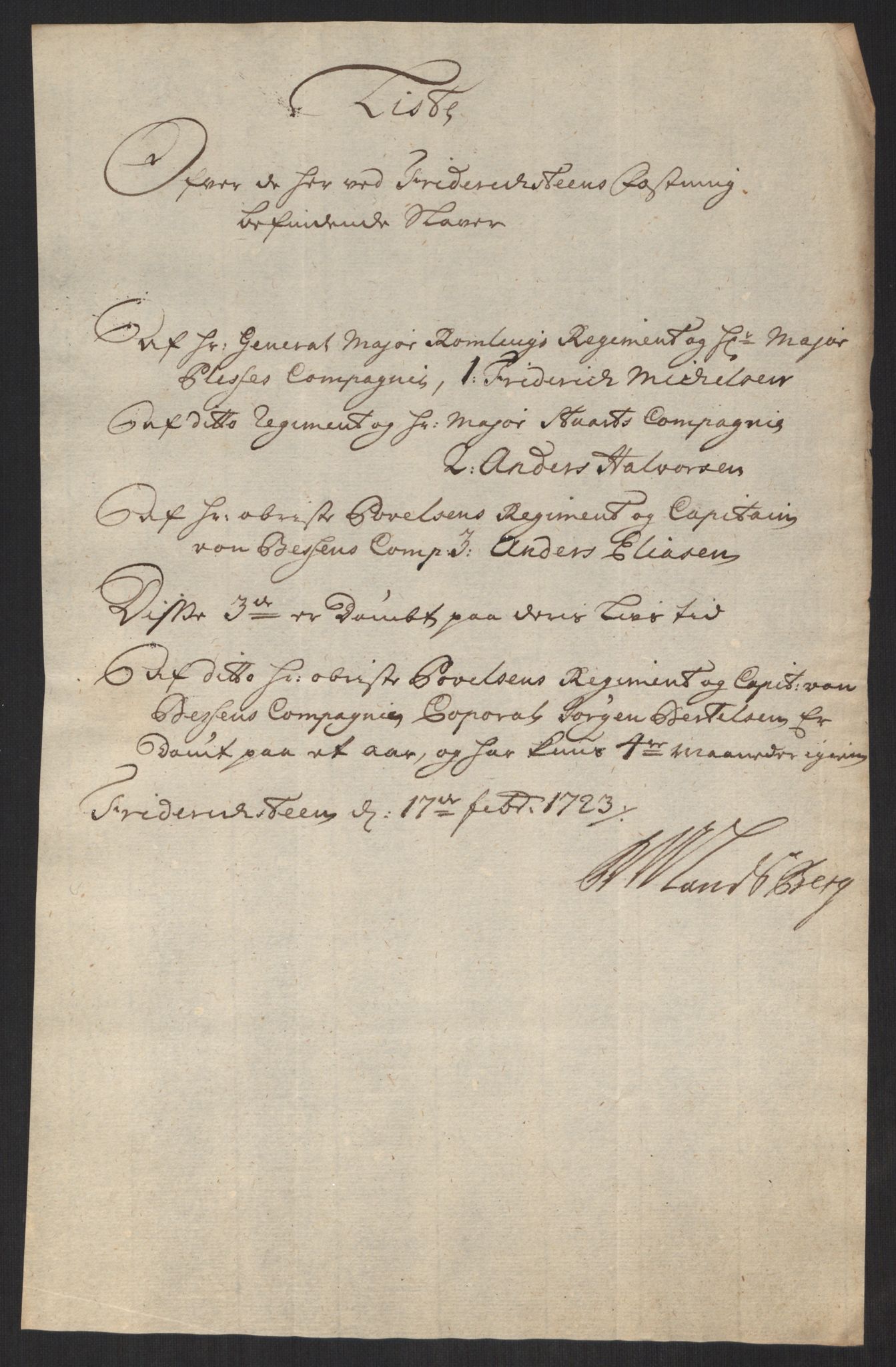 Kommanderende general (KG I) med Det norske krigsdirektorium, AV/RA-EA-5419/D/L0152: Fredriksten festning: Brev, inventarfortegnelser og regnskapsekstrakter, 1720-1723, p. 462