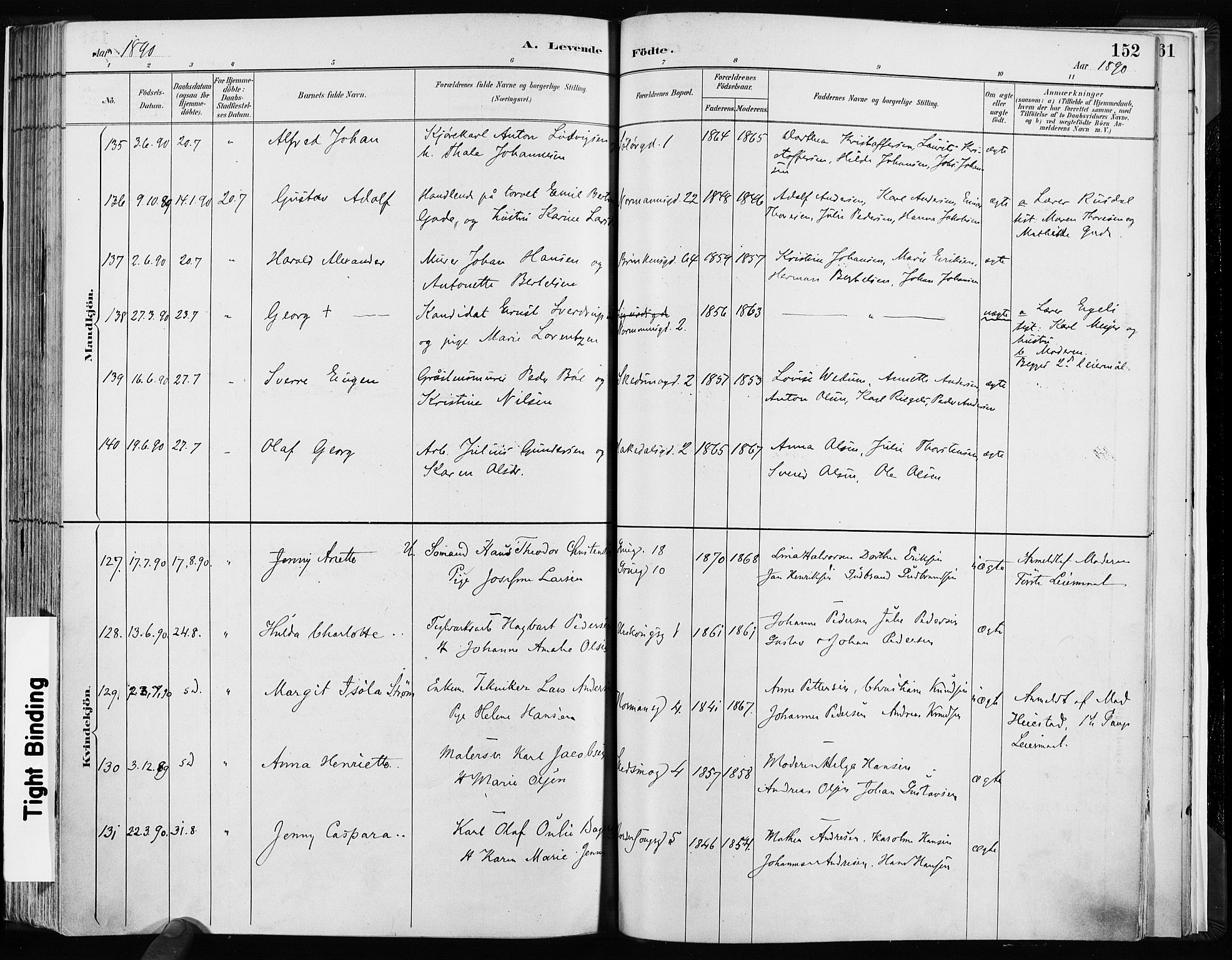 Kampen prestekontor Kirkebøker, AV/SAO-A-10853/F/Fa/L0003: Parish register (official) no. I 3, 1886-1892, p. 152