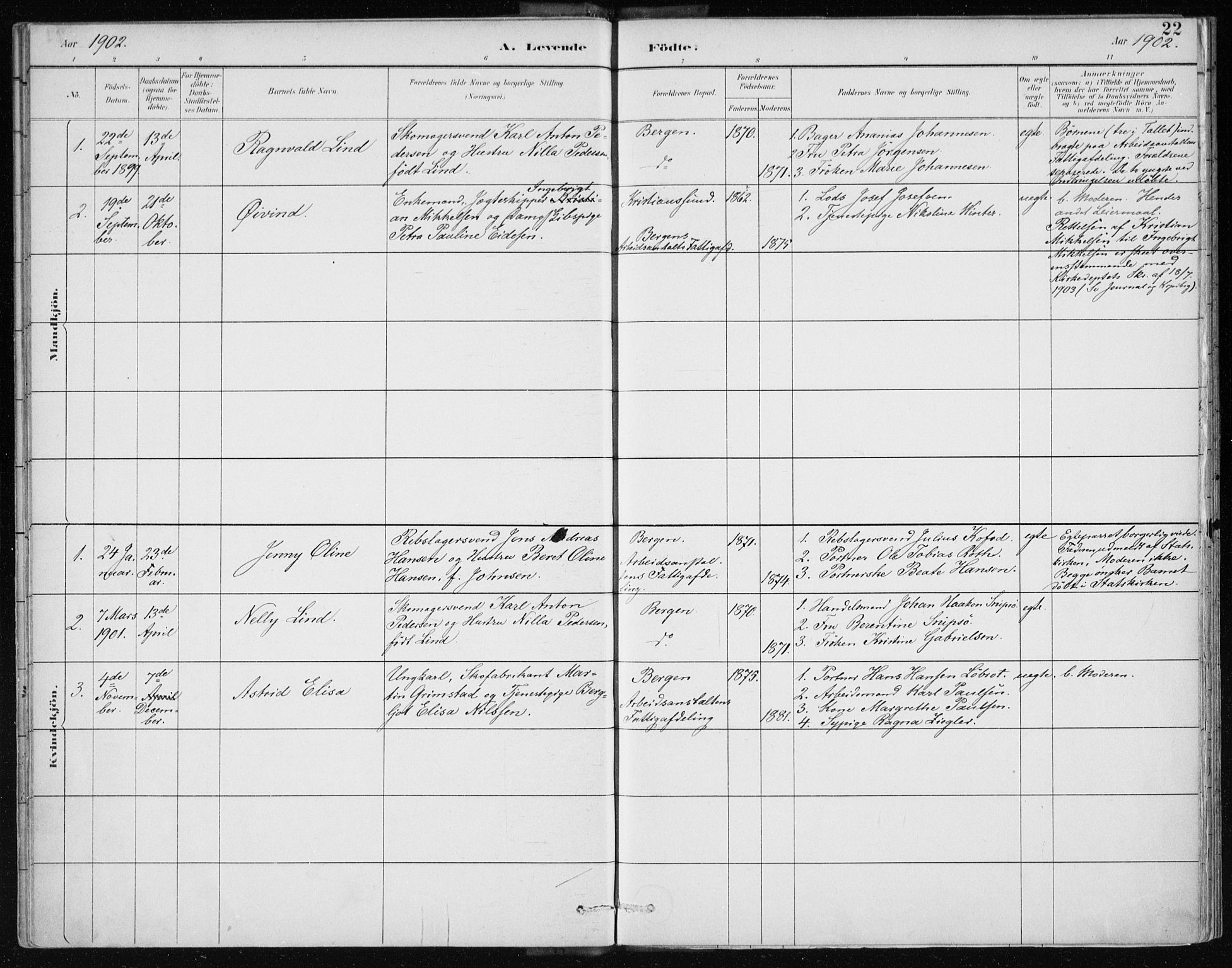 Bergen kommunale pleiehjem - stiftelsespresten, AV/SAB-A-100281: Parish register (official) no. A 2, 1887-1939, p. 22