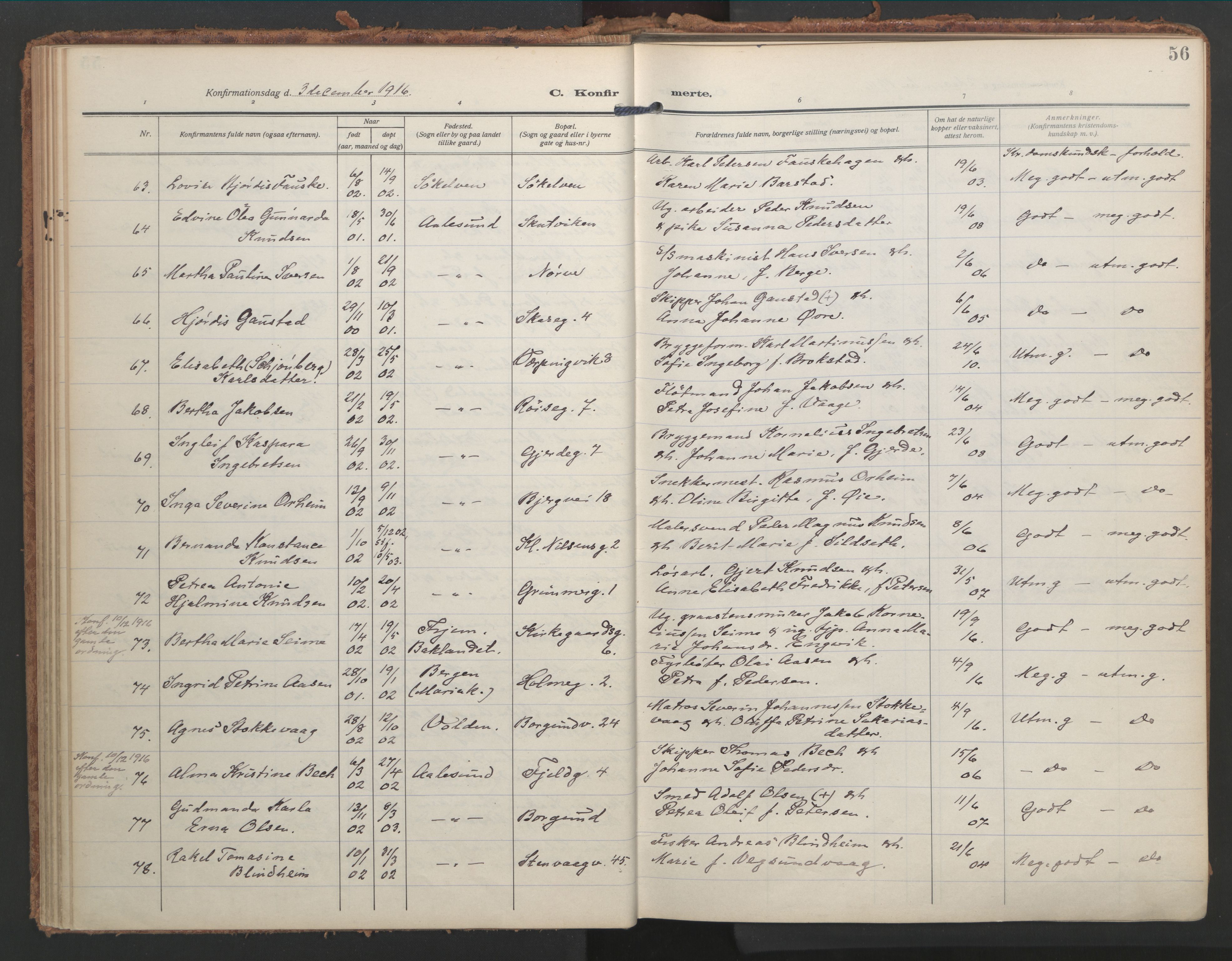 Ministerialprotokoller, klokkerbøker og fødselsregistre - Møre og Romsdal, AV/SAT-A-1454/529/L0461: Parish register (official) no. 529A11, 1914-1925, p. 56