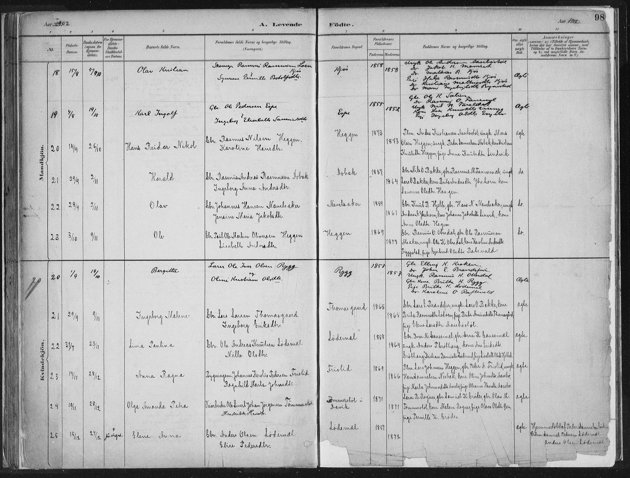 Hornindal sokneprestembete, SAB/A-82401/H/Haa/Haaa/L0003/0001: Parish register (official) no. A 3A, 1887-1917, p. 98