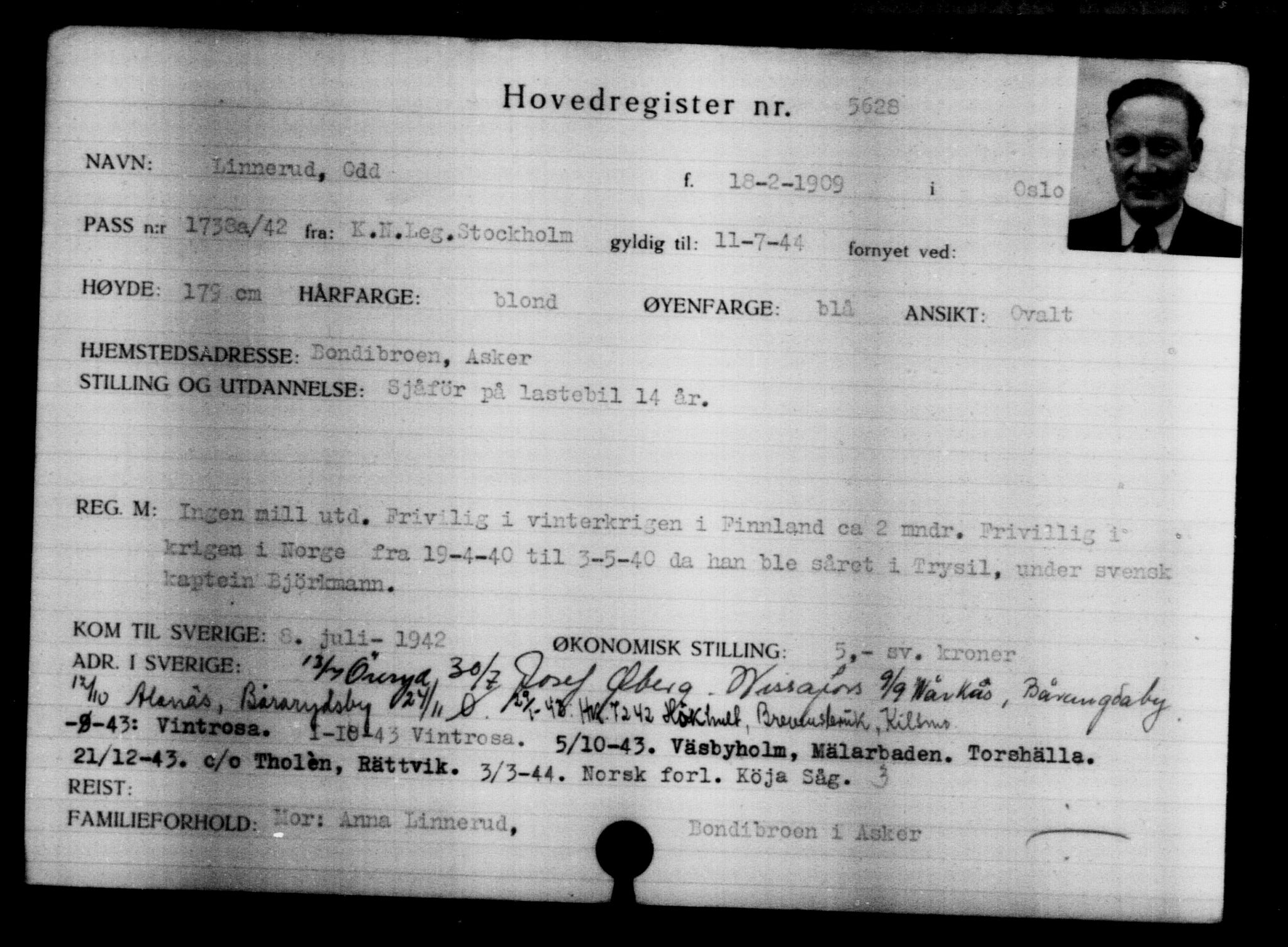 Utenriksstasjonene, Legasjonen i Stockholm, Flyktningkontoret, AV/RA-S-6753/V/Va/L0004: Kjesäterkartoteket, flyktninger med registreringsnr. 3496-6610, 1940-1945, p. 2470