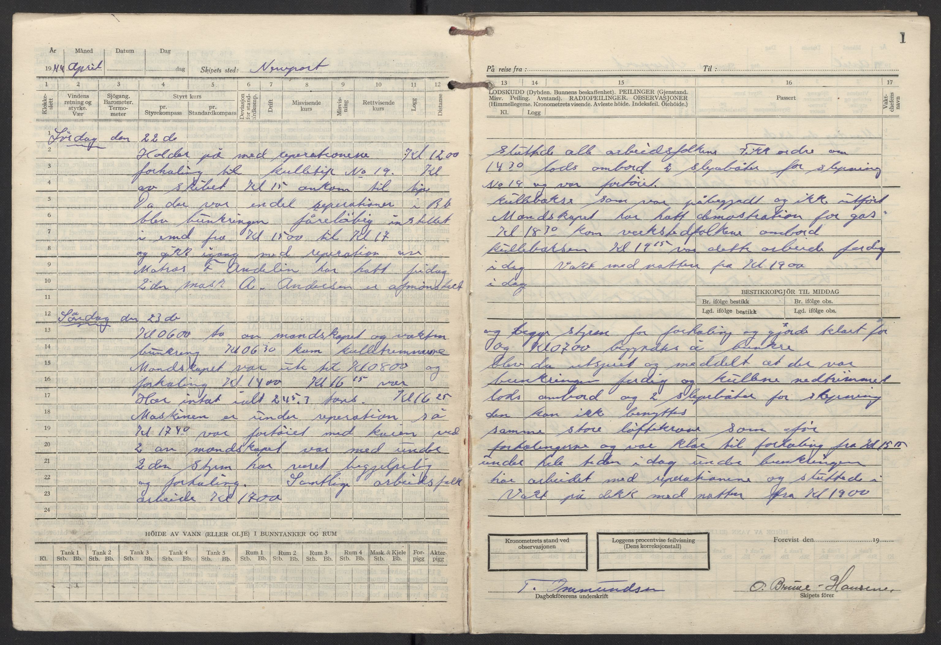 Nortraship, Skipsdagbøker, AV/RA-S-2168/F/L1411/0002: Boknr. 7442 - 7449 / Boknr. 7443 Siak, 1944