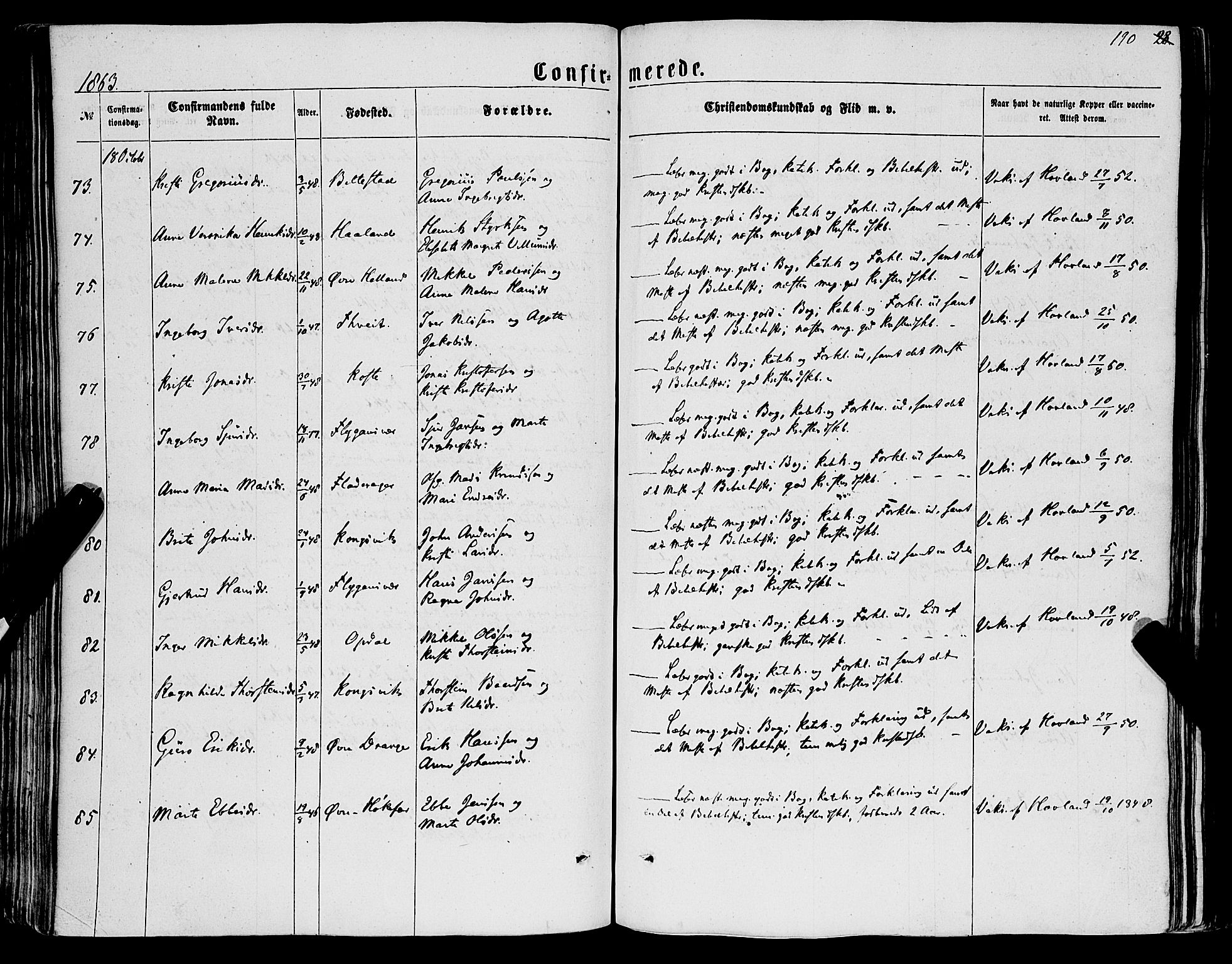 Tysnes sokneprestembete, SAB/A-78601/H/Haa: Parish register (official) no. A 11, 1860-1871, p. 190