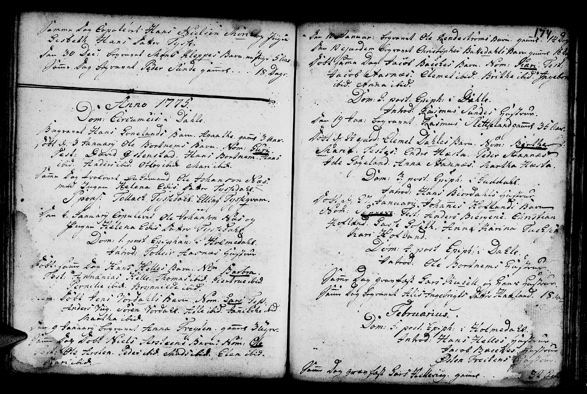 Fjaler sokneprestembete, SAB/A-79801/H/Haa/Haaa/L0001: Parish register (official) no. A 1, 1755-1778, p. 174