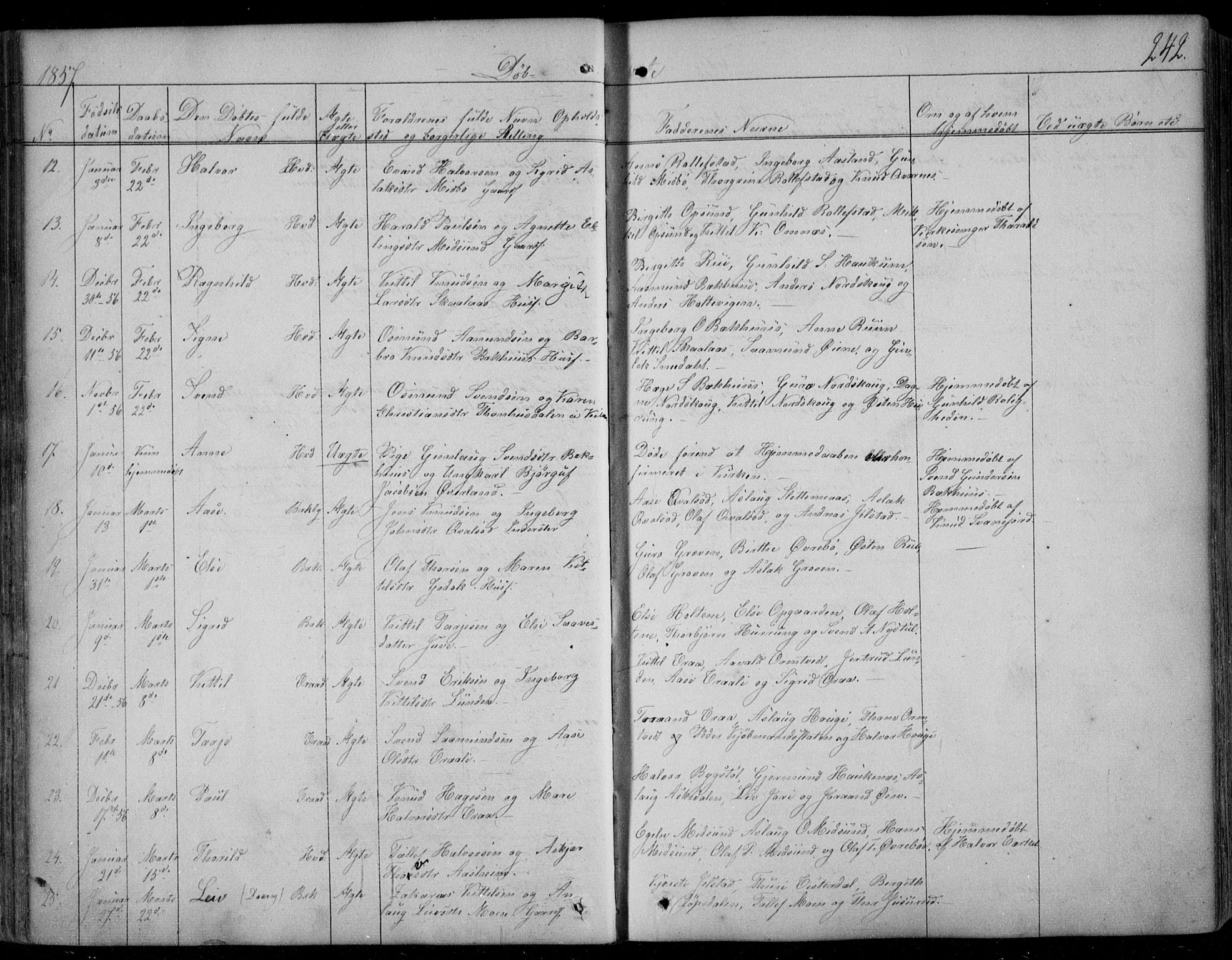 Kviteseid kirkebøker, SAKO/A-276/F/Fa/L0006: Parish register (official) no. I 6, 1836-1858, p. 242