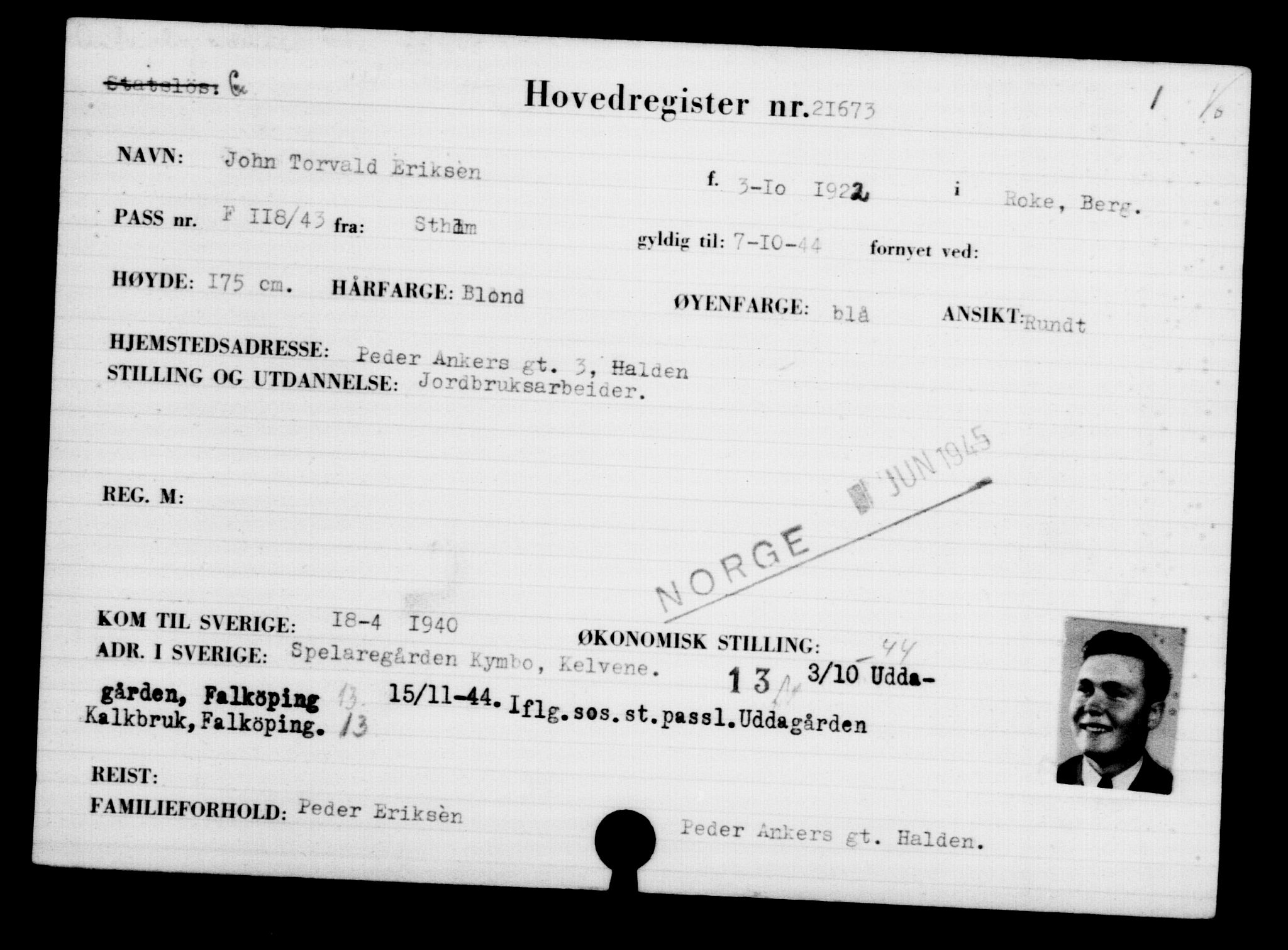 Utenriksstasjonene, Legasjonen i Stockholm, Flyktningkontoret, AV/RA-S-6753/V/Va/L0009: Kjesäterkartoteket, flyktninger med registreringsnr. 18502-22048, 1940-1945, p. 2698