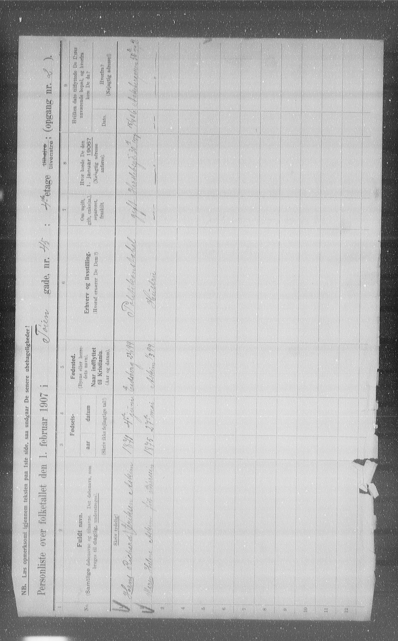 OBA, Municipal Census 1907 for Kristiania, 1907, p. 60325