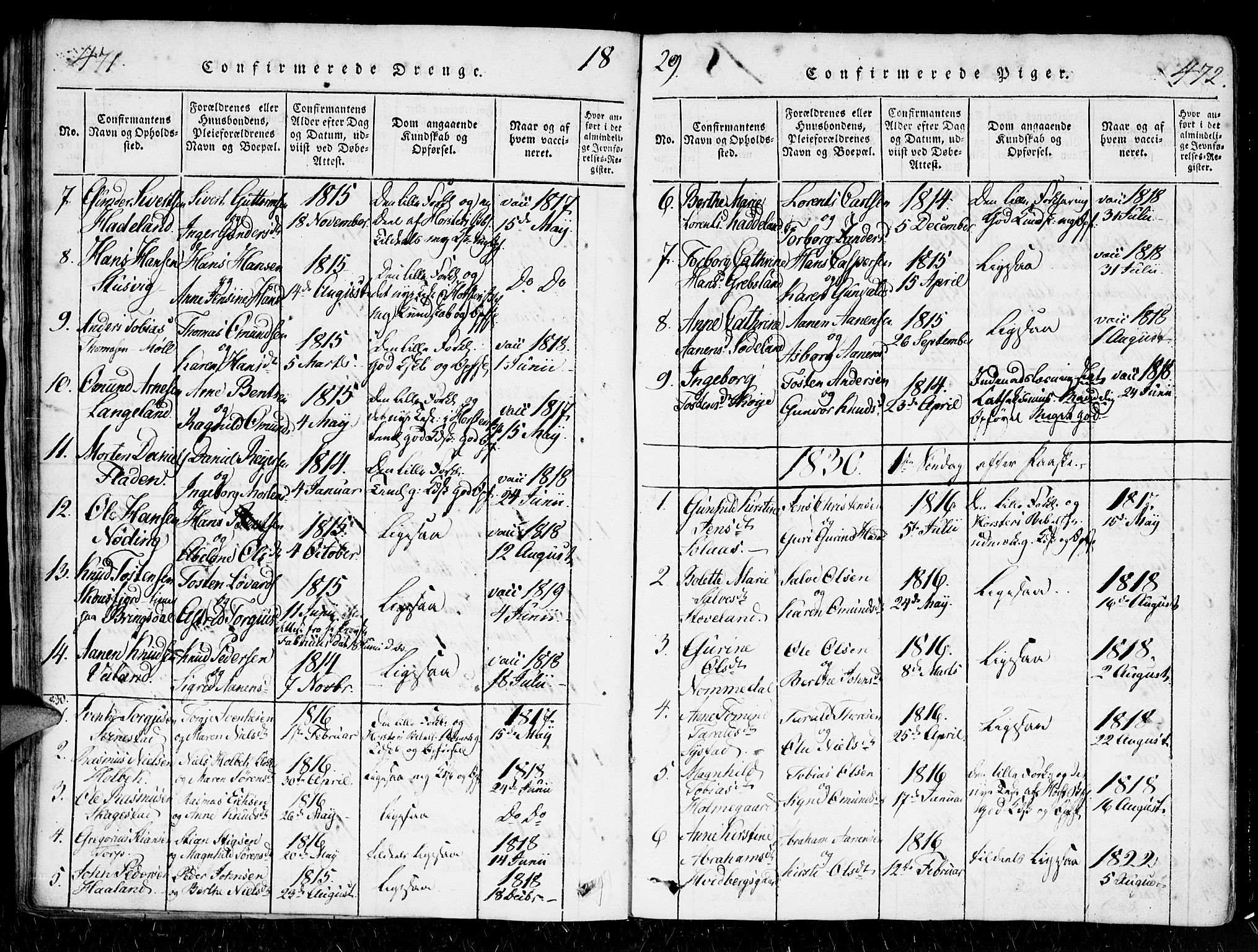 Holum sokneprestkontor, AV/SAK-1111-0022/F/Fa/Faa/L0004: Parish register (official) no. A 4, 1820-1849, p. 471-472