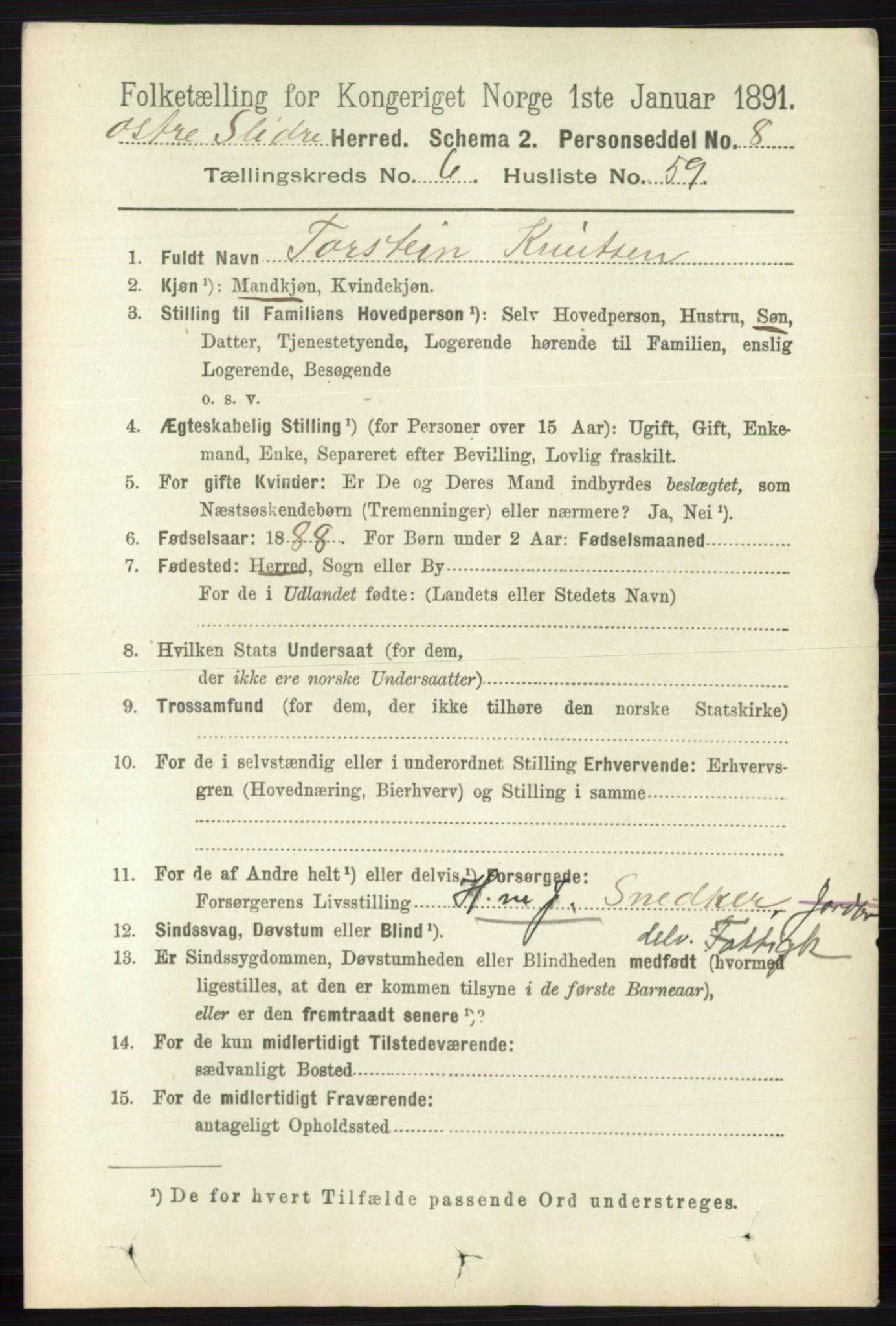 RA, 1891 census for 0544 Øystre Slidre, 1891, p. 2109