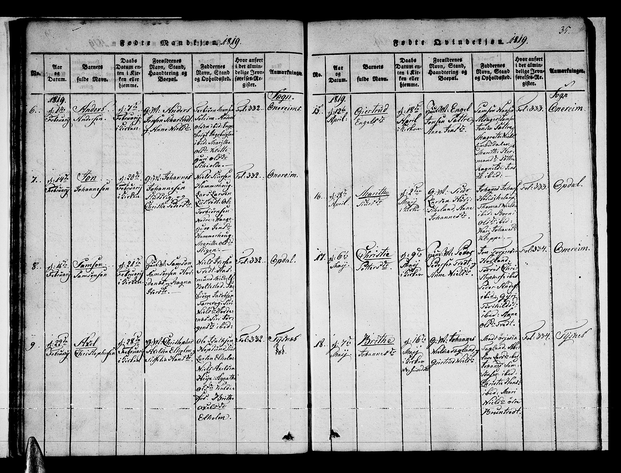 Tysnes sokneprestembete, SAB/A-78601/H/Haa: Parish register (official) no. A 7, 1816-1826, p. 35