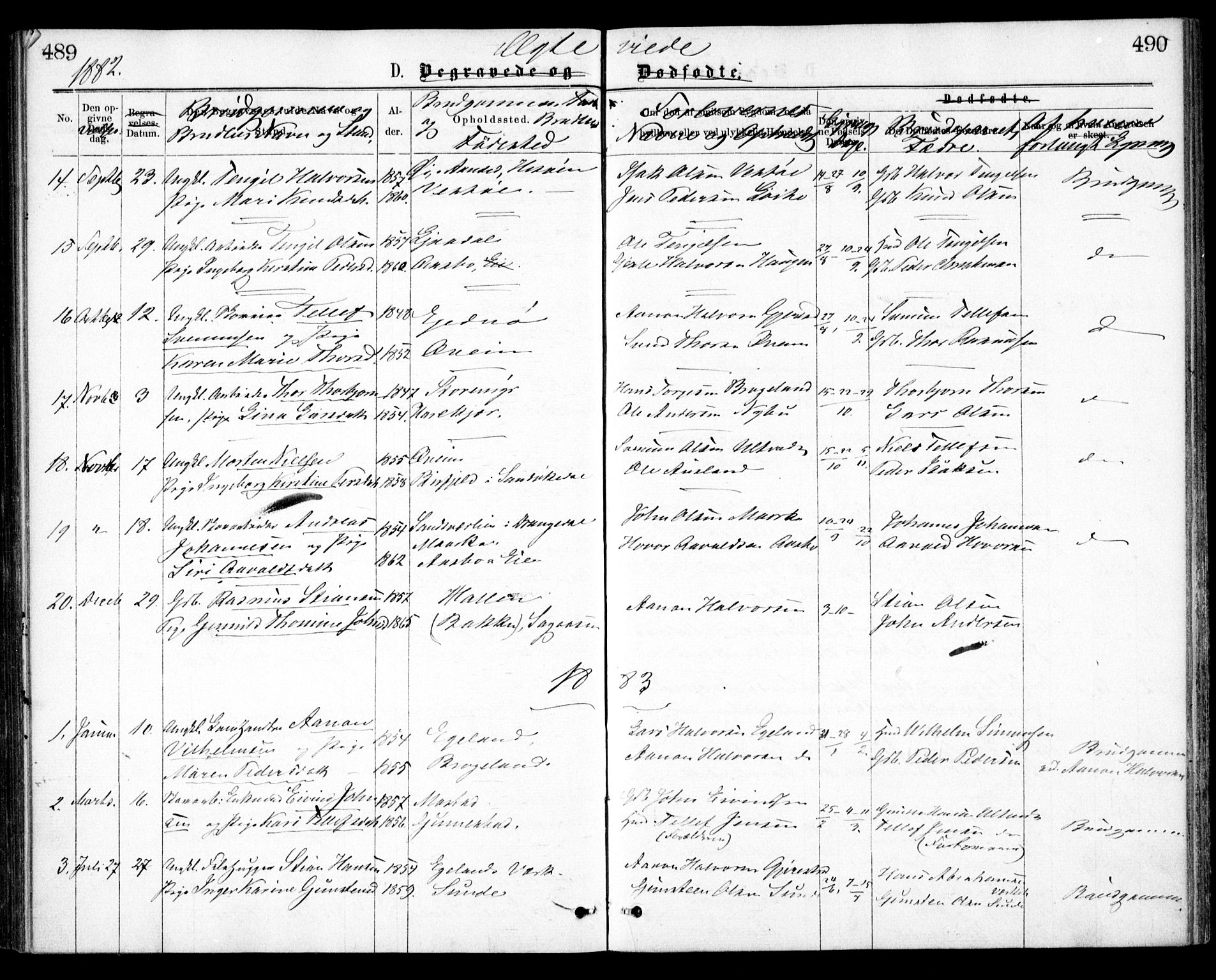 Gjerstad sokneprestkontor, AV/SAK-1111-0014/F/Fa/Faa/L0008: Parish register (official) no. A 8, 1876-1884, p. 489-490