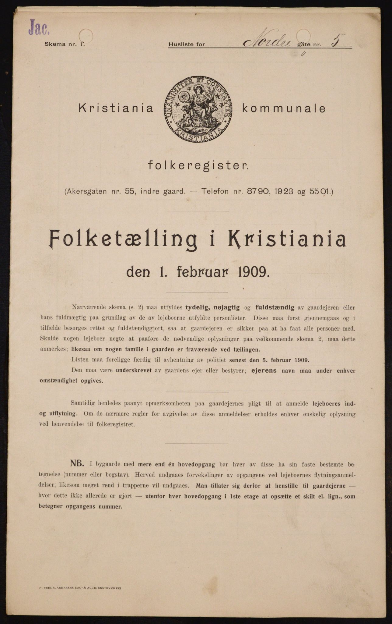 OBA, Municipal Census 1909 for Kristiania, 1909, p. 66609