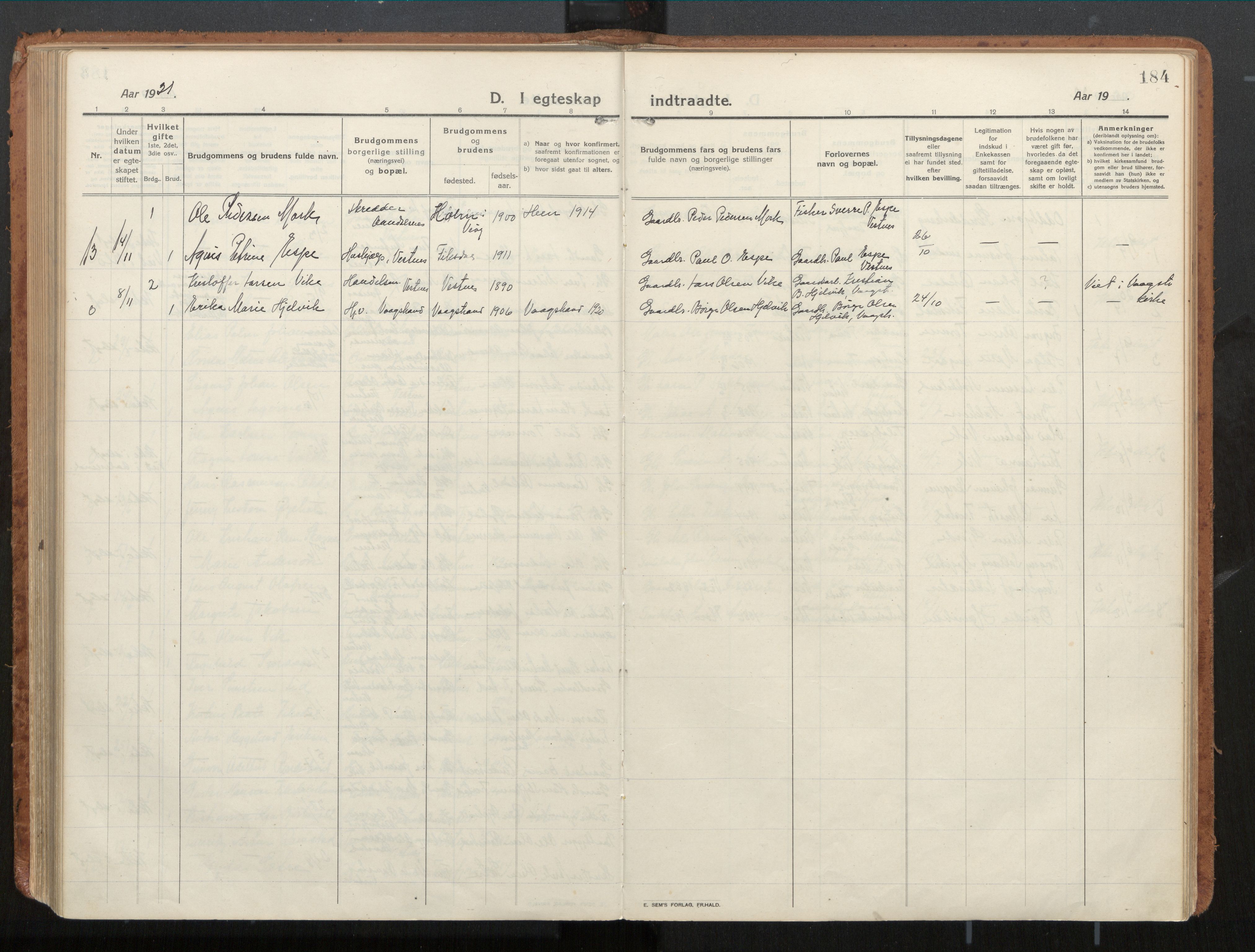 Ministerialprotokoller, klokkerbøker og fødselsregistre - Møre og Romsdal, AV/SAT-A-1454/539/L0534a: Parish register (official) no. 539A08, 1912-1935, p. 184