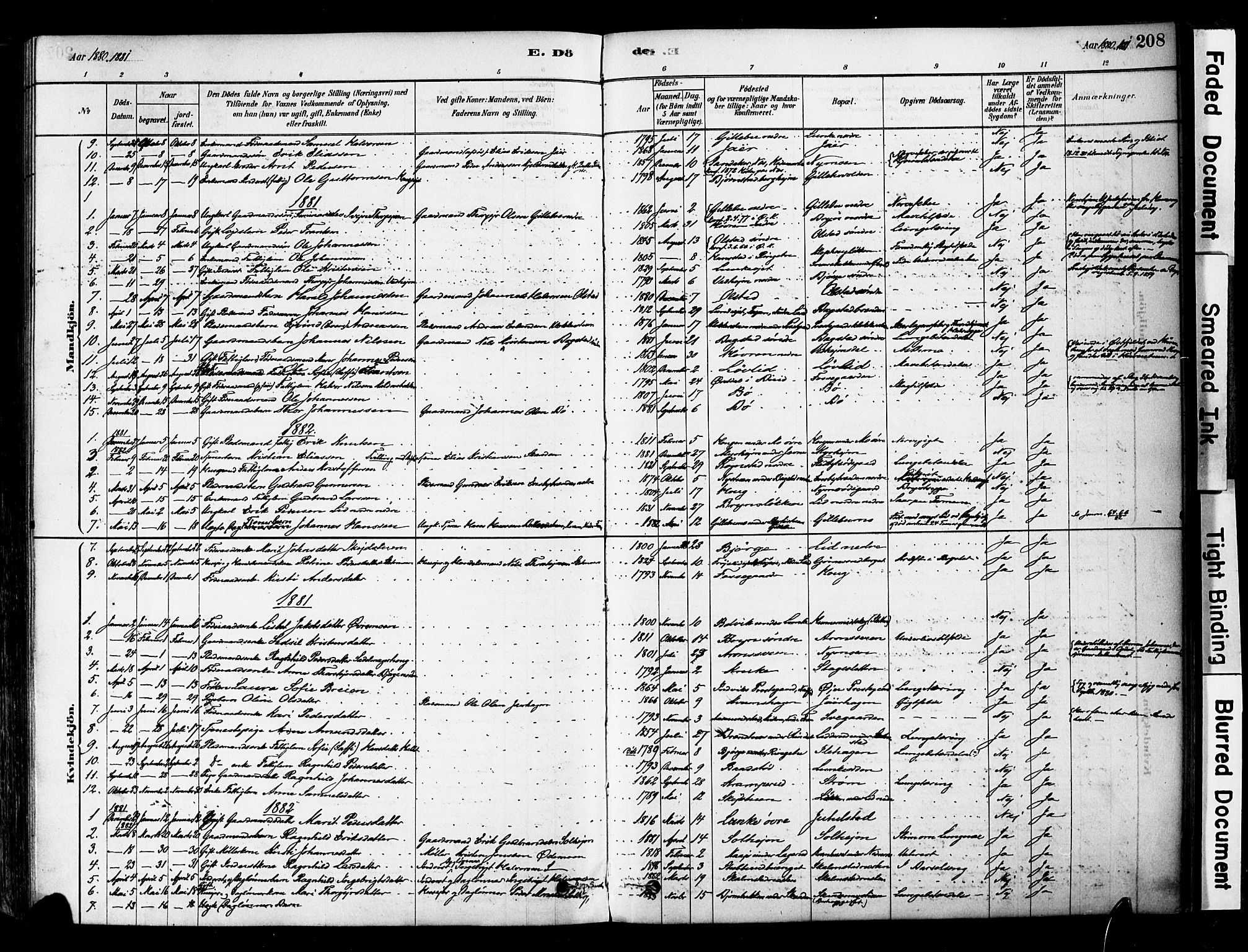 Øyer prestekontor, AV/SAH-PREST-084/H/Ha/Haa/L0008: Parish register (official) no. 8, 1878-1897, p. 208