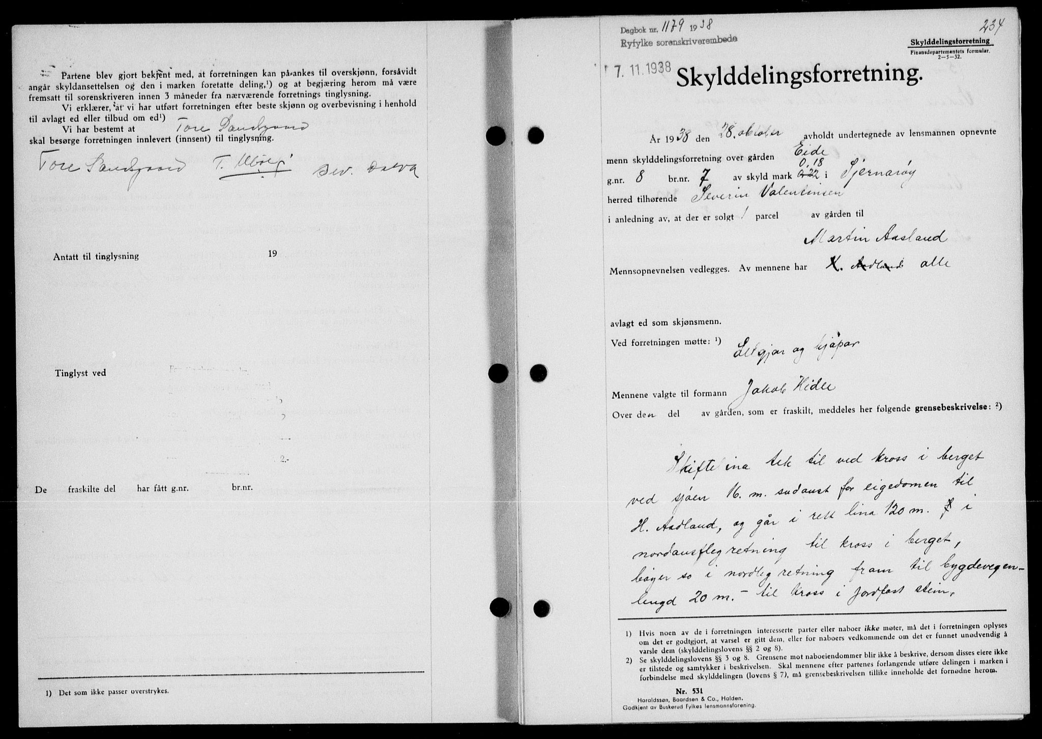 Ryfylke tingrett, SAST/A-100055/001/II/IIB/L0078: Mortgage book no. 57, 1938-1938, Diary no: : 1179/1938