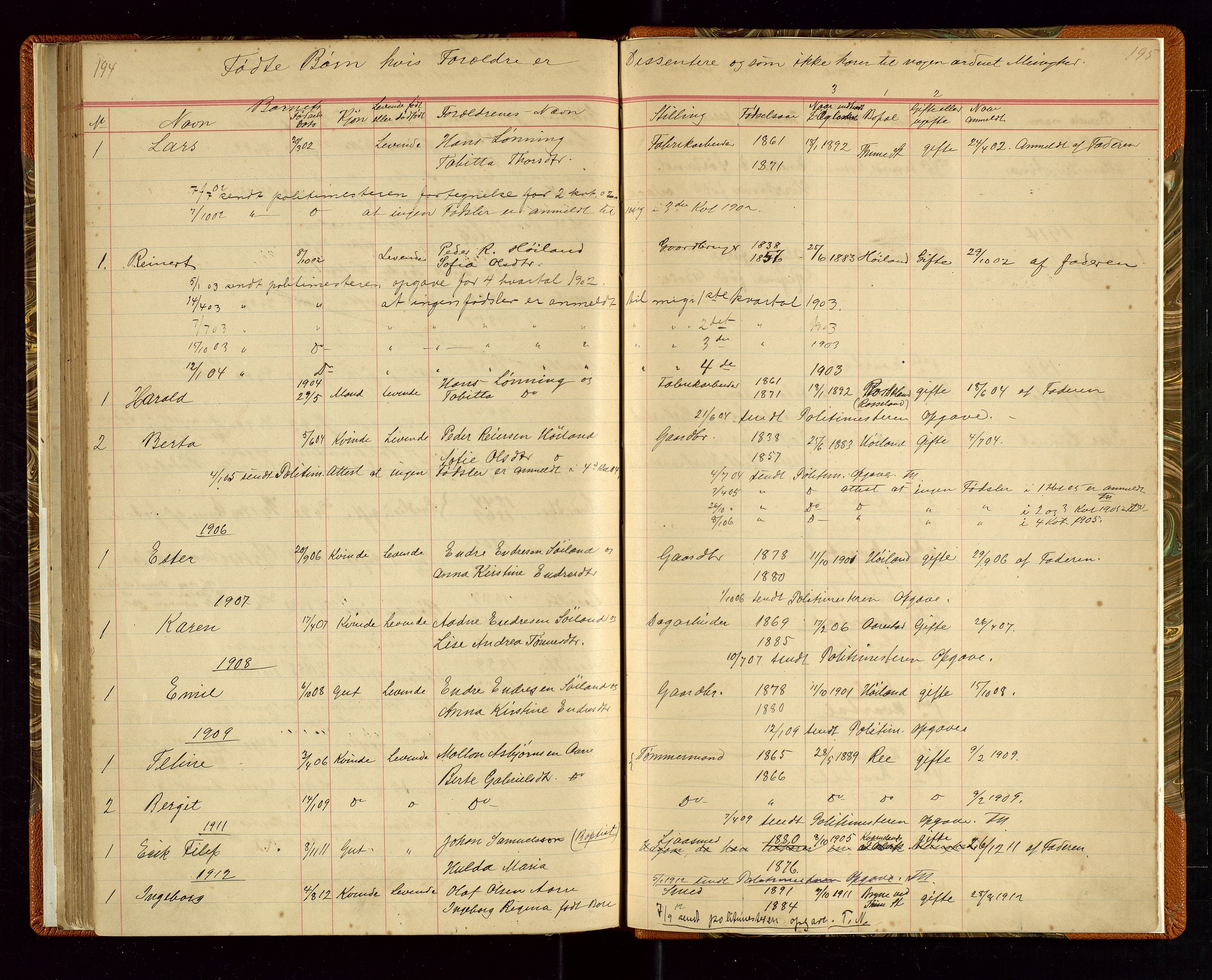 Time lensmannskontor, SAST/A-100420/Gga/L0001: Dødsfallprotokoll m/alfabetisk register, 1880-1921, p. 194-195
