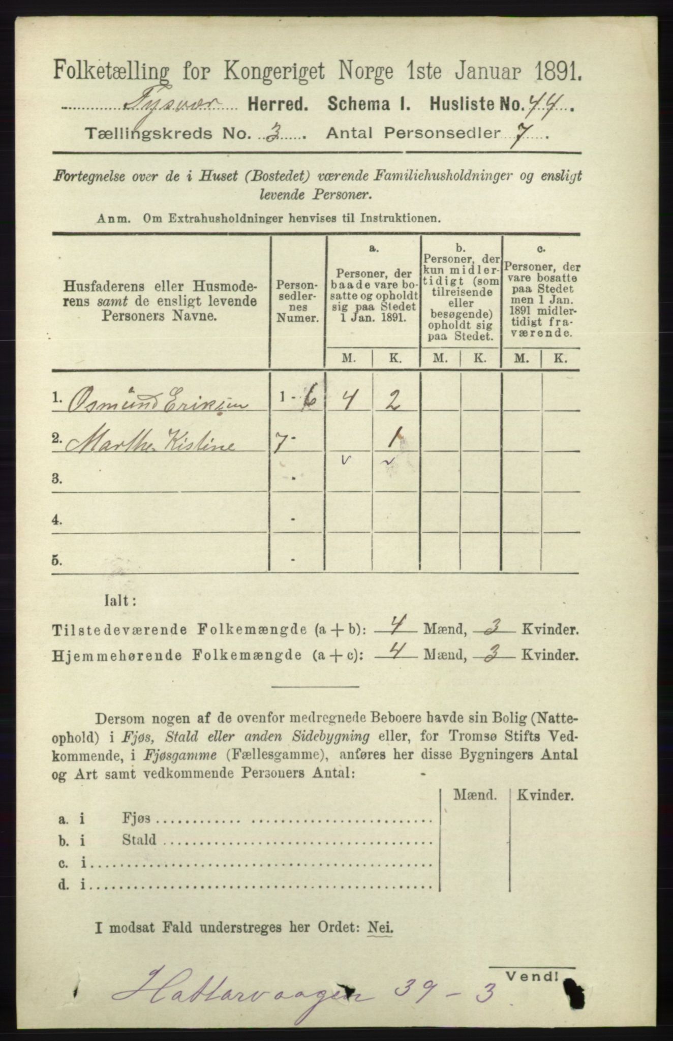 RA, 1891 census for 1146 Tysvær, 1891, p. 1226