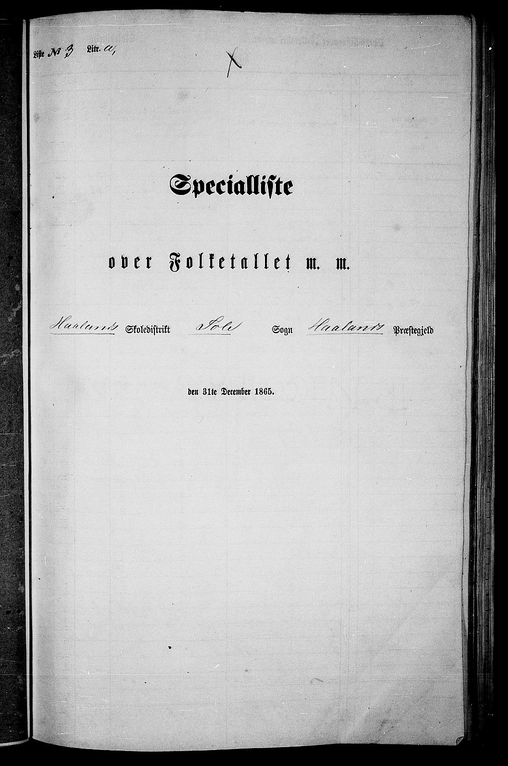 RA, 1865 census for Håland, 1865, p. 54