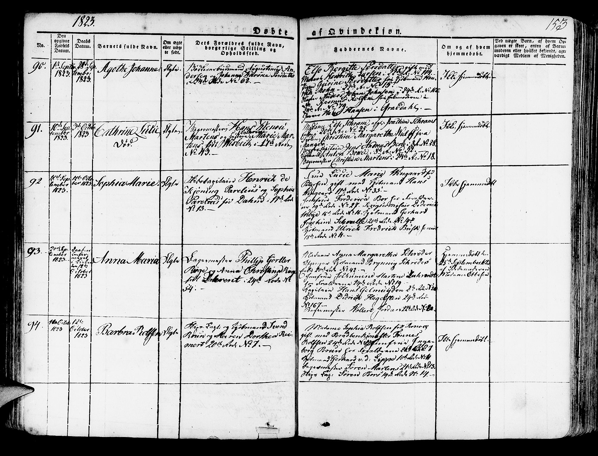 Korskirken sokneprestembete, AV/SAB-A-76101/H/Haa/L0014: Parish register (official) no. A 14, 1823-1835, p. 153
