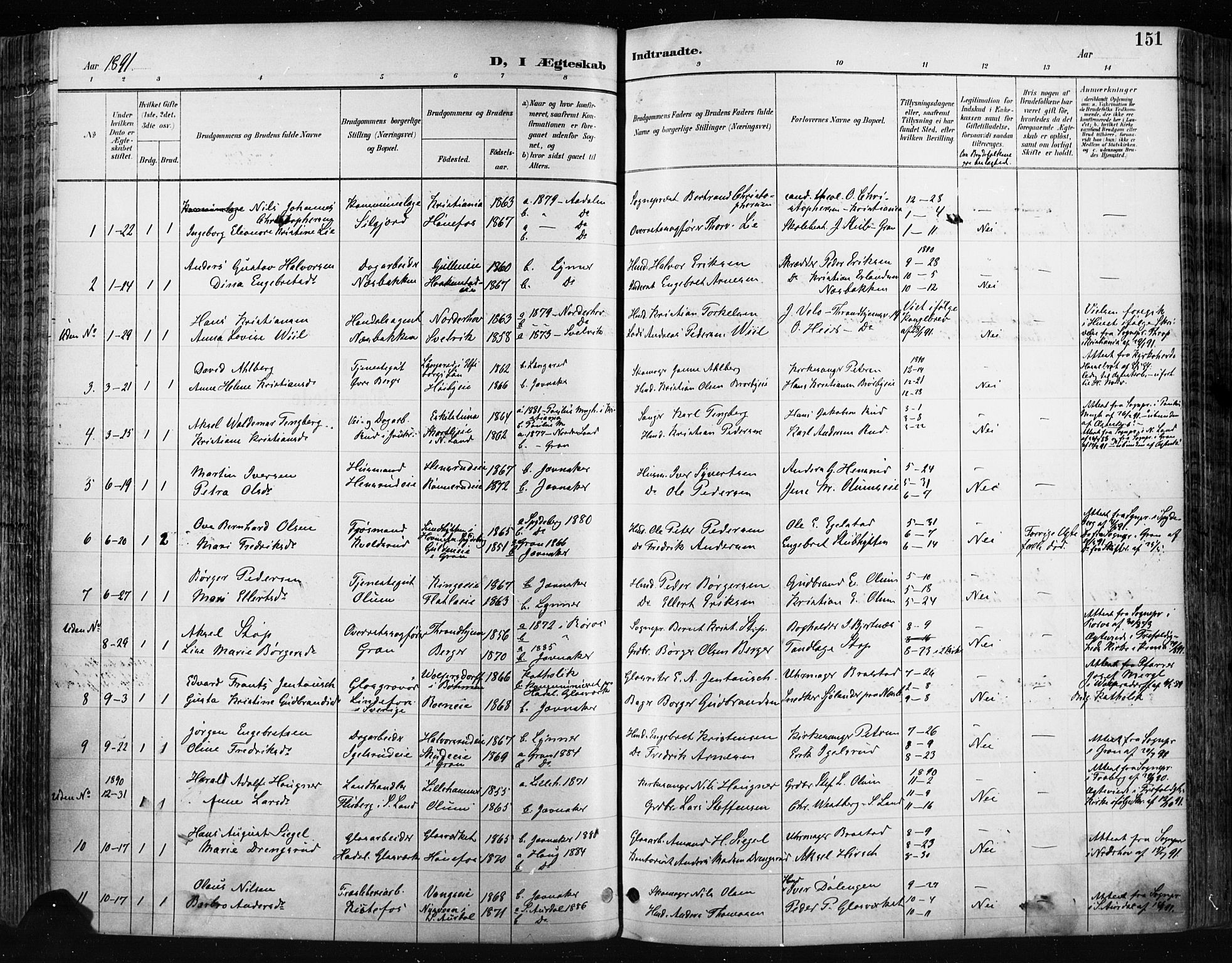 Jevnaker prestekontor, SAH/PREST-116/H/Ha/Haa/L0009: Parish register (official) no. 9, 1891-1901, p. 151