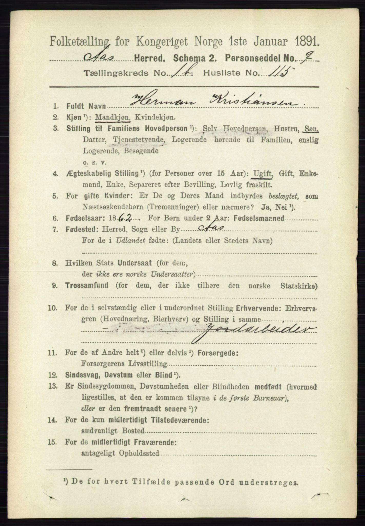 RA, 1891 census for 0214 Ås, 1891, p. 1488