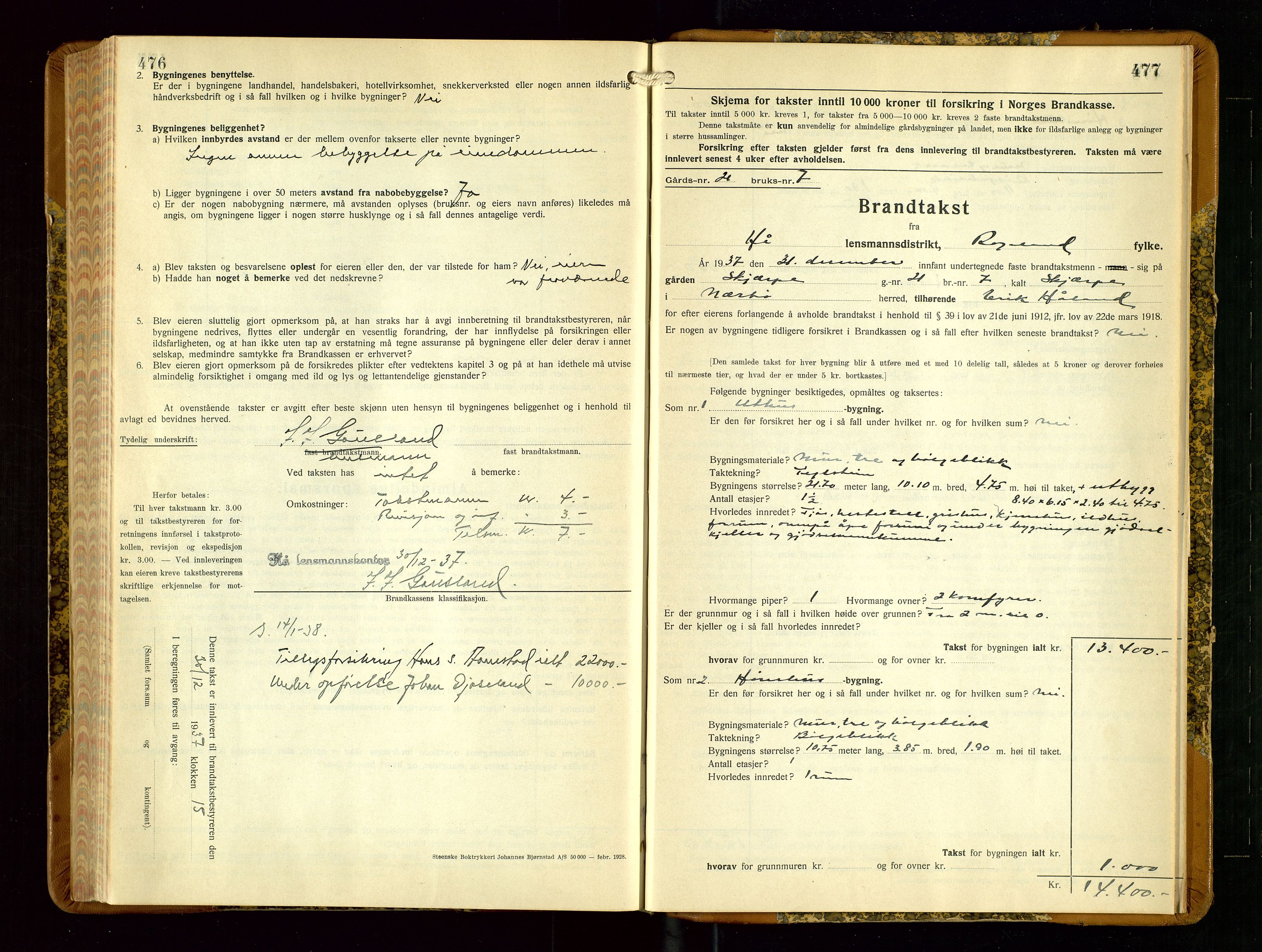 Hå lensmannskontor, AV/SAST-A-100456/Goa/L0006: Takstprotokoll (skjema), 1932-1938, p. 476-477