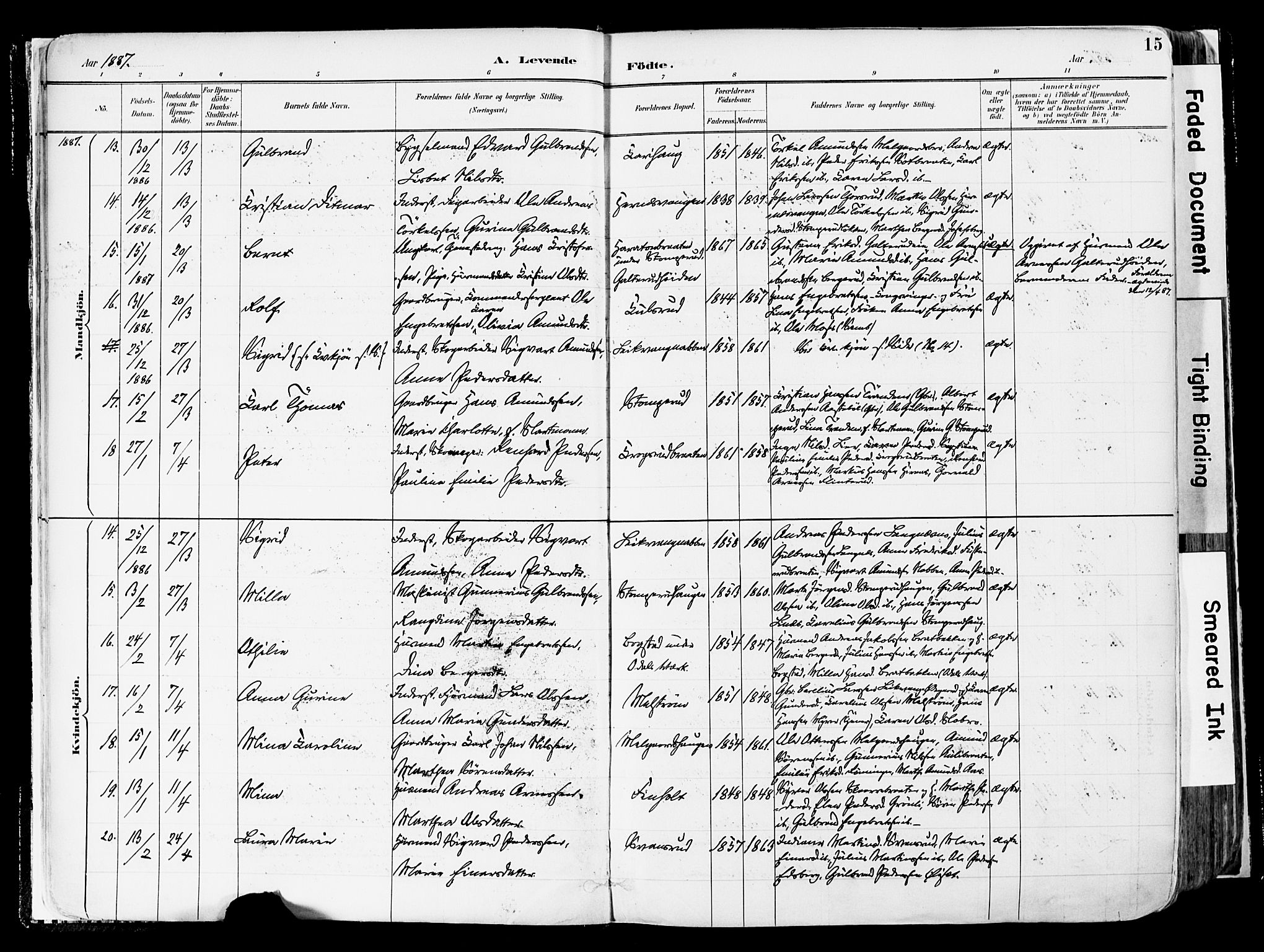 Sør-Odal prestekontor, AV/SAH-PREST-030/H/Ha/Haa/L0006: Parish register (official) no. 6, 1886-1931, p. 15