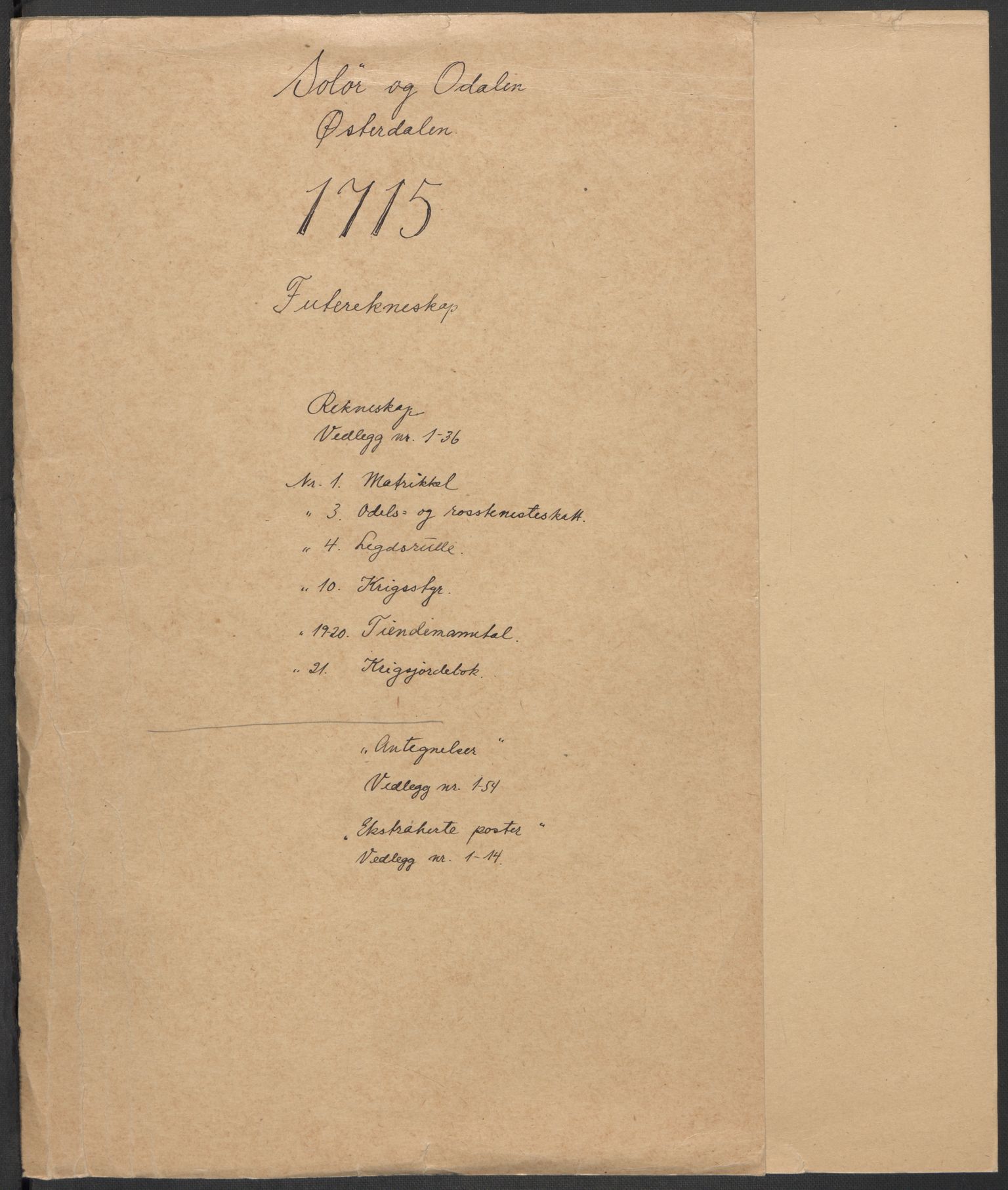 Rentekammeret inntil 1814, Reviderte regnskaper, Fogderegnskap, RA/EA-4092/R13/L0853: Fogderegnskap Solør, Odal og Østerdal, 1715, p. 2