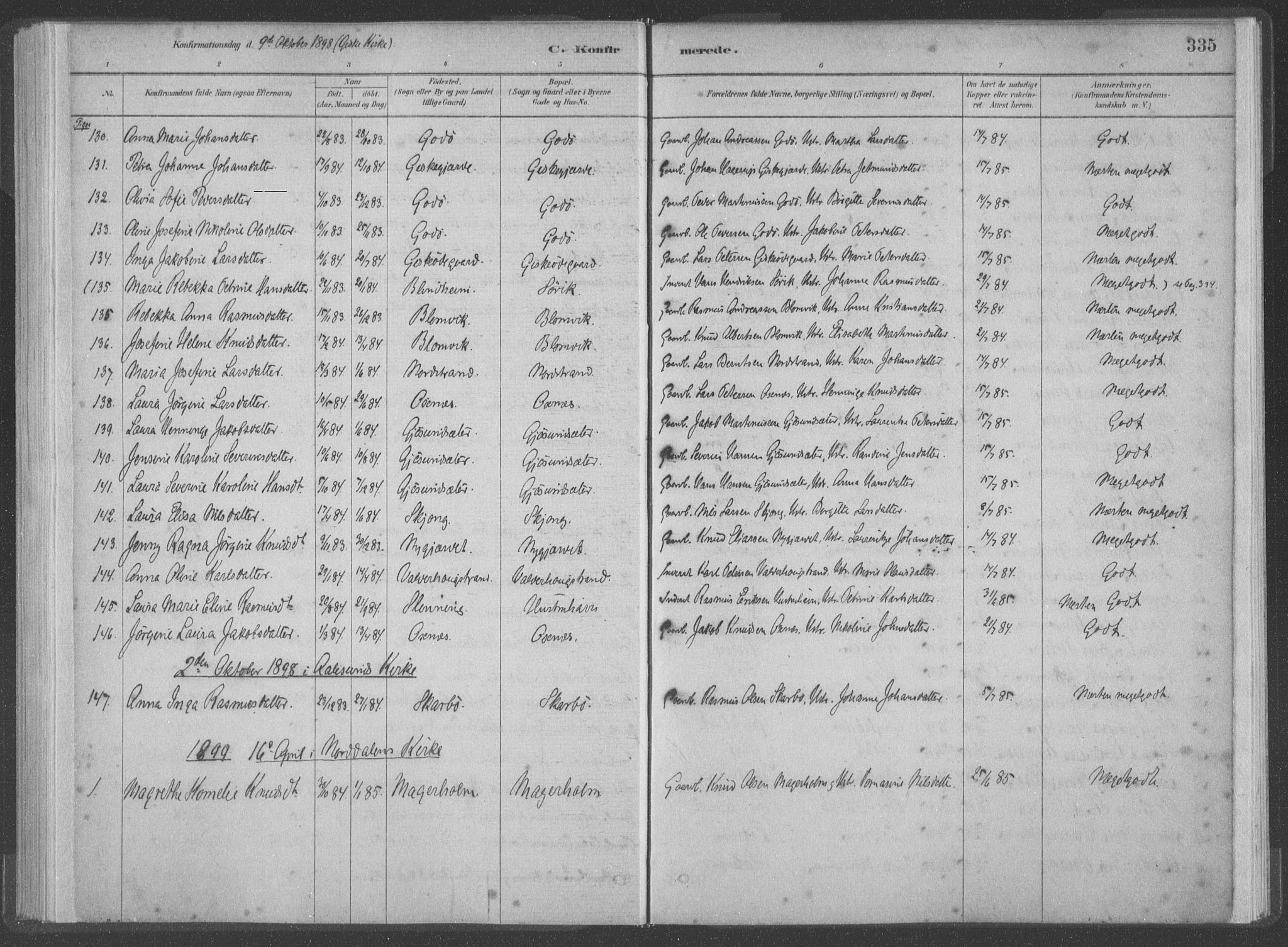 Ministerialprotokoller, klokkerbøker og fødselsregistre - Møre og Romsdal, AV/SAT-A-1454/528/L0402: Parish register (official) no. 528A12II, 1880-1903, p. 335