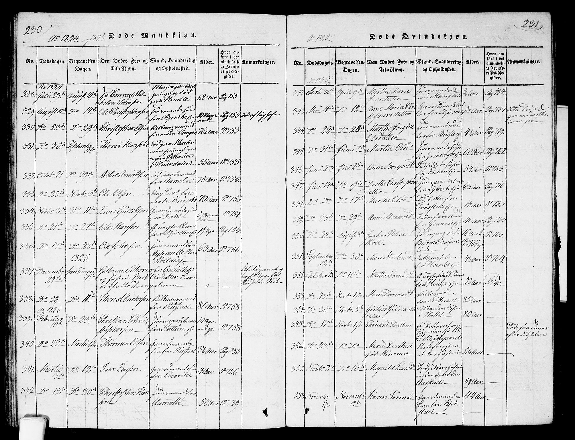 Nannestad prestekontor Kirkebøker, SAO/A-10414a/G/Ga/L0001: Parish register (copy) no. I 1, 1815-1839, p. 230-231