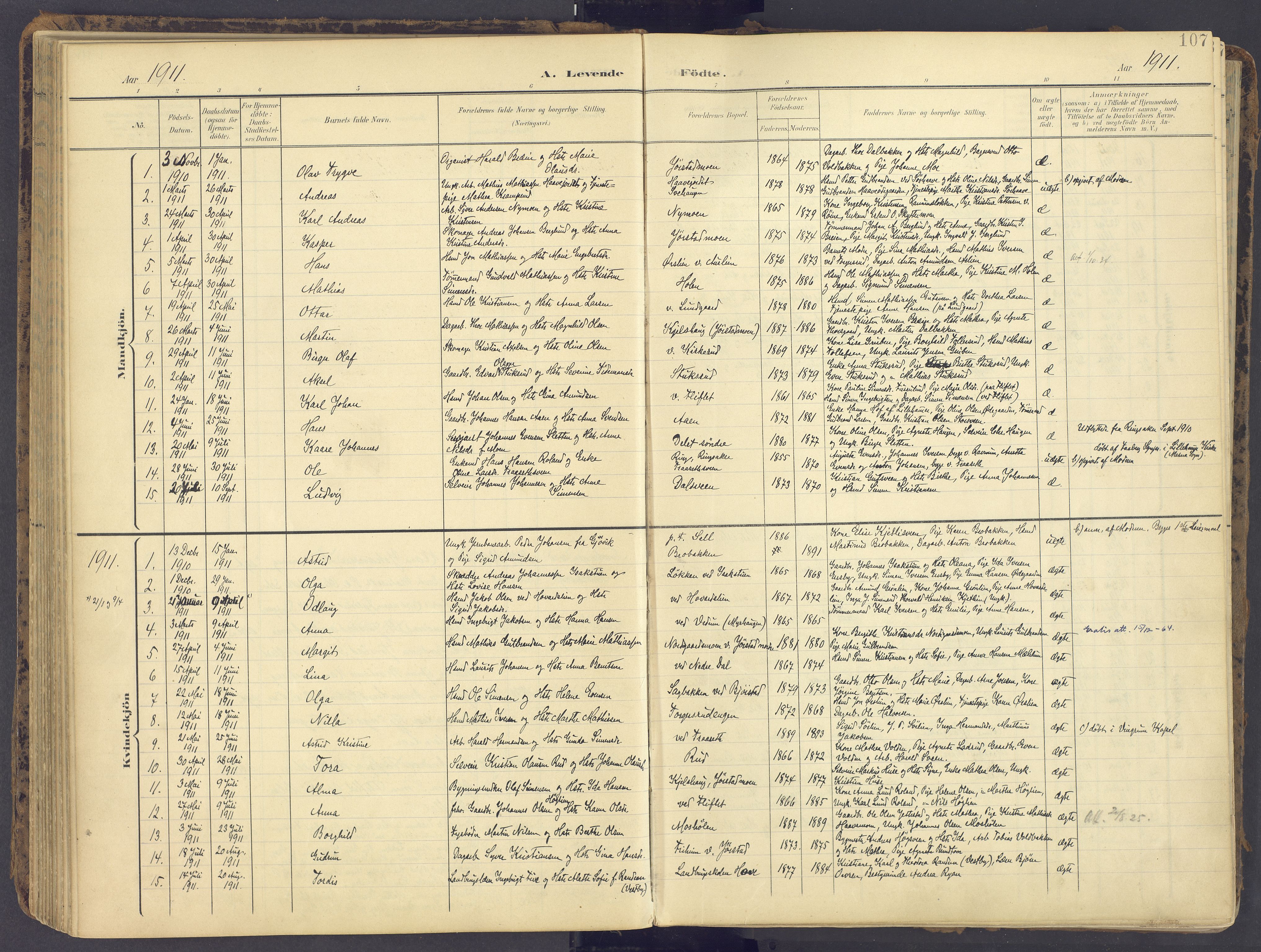 Fåberg prestekontor, AV/SAH-PREST-086/H/Ha/Haa/L0012: Parish register (official) no. 12, 1899-1915, p. 107