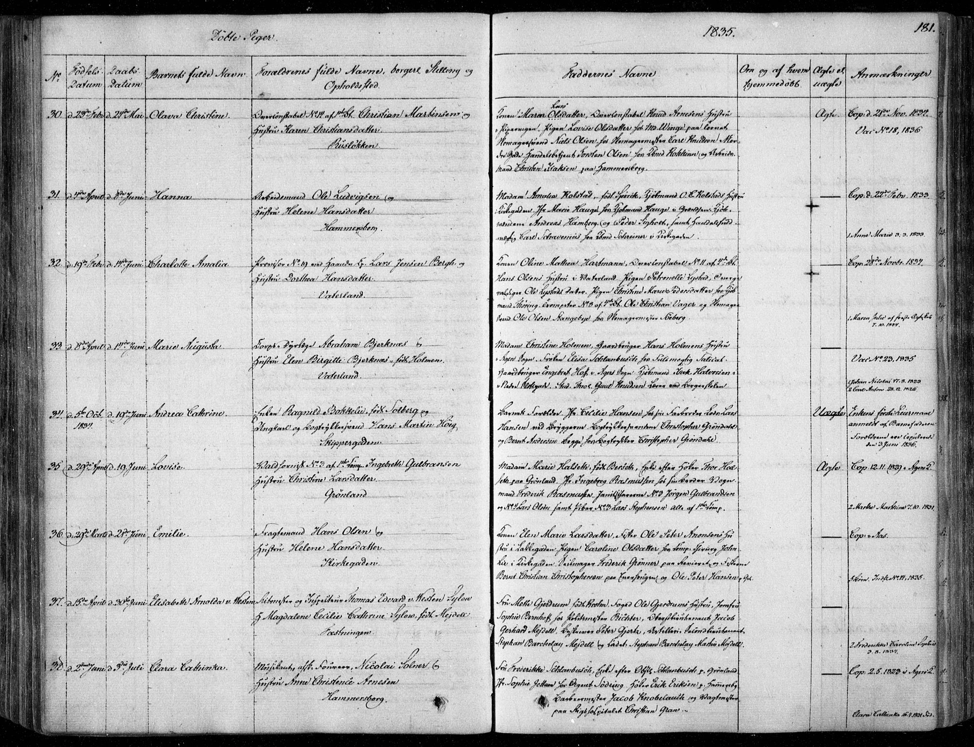 Garnisonsmenigheten Kirkebøker, SAO/A-10846/F/Fa/L0006: Parish register (official) no. 6, 1828-1841, p. 181