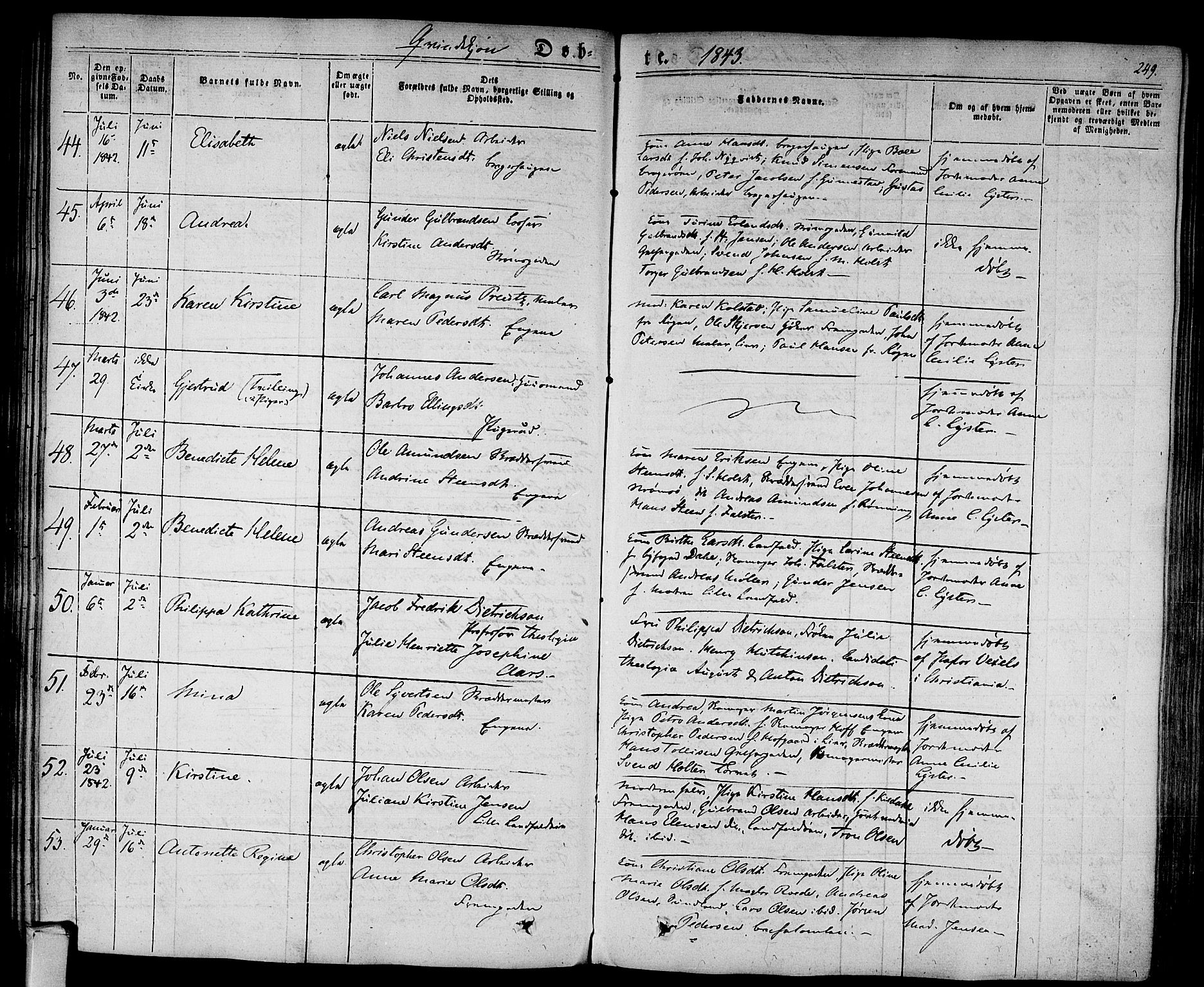 Bragernes kirkebøker, AV/SAKO-A-6/F/Fb/L0001: Parish register (official) no. II 1, 1830-1847, p. 249