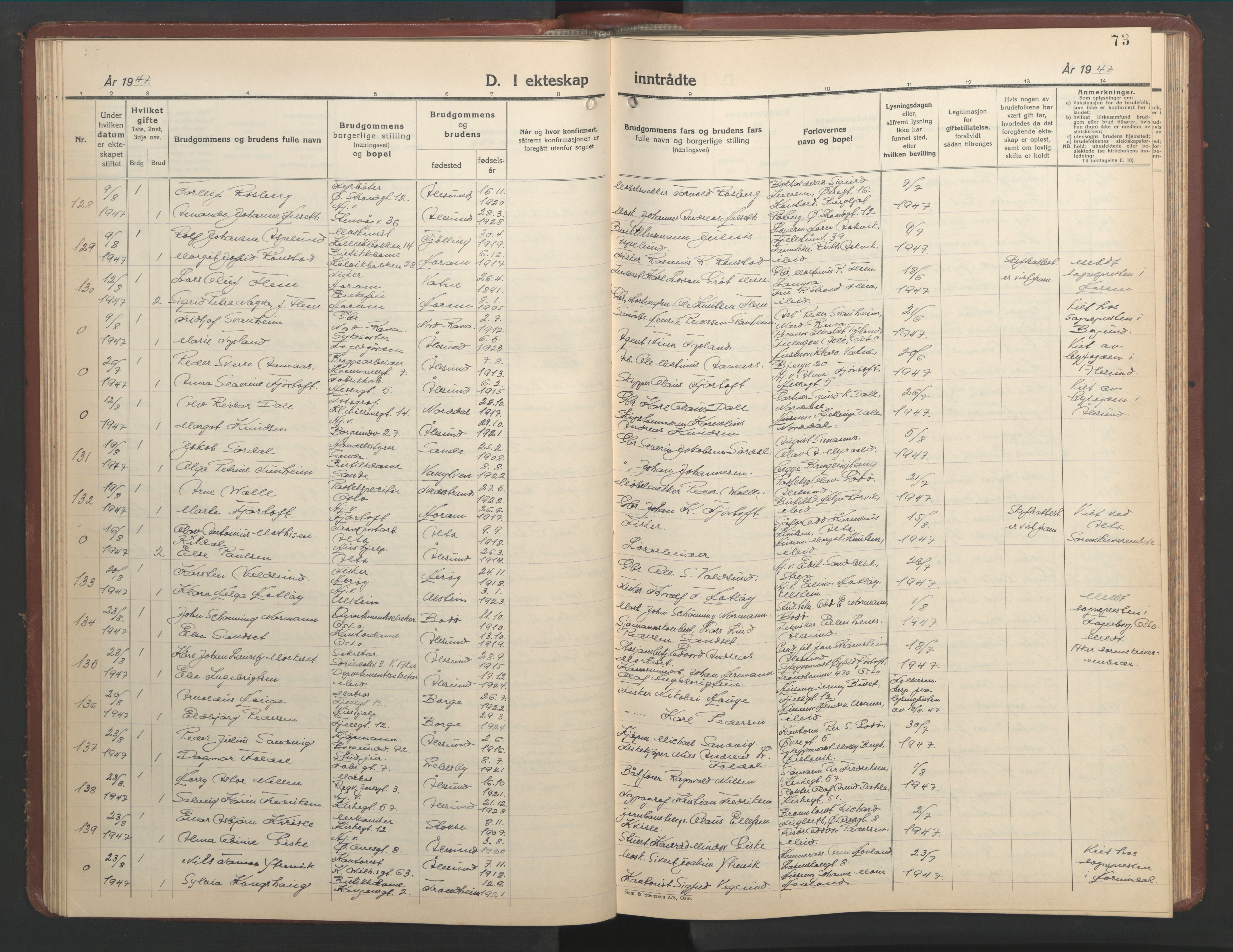 Ministerialprotokoller, klokkerbøker og fødselsregistre - Møre og Romsdal, AV/SAT-A-1454/529/L0479: Parish register (copy) no. 529C16, 1941-1950, p. 73