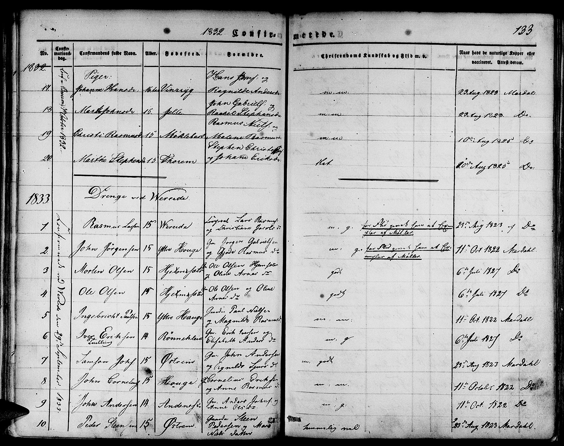 Gloppen sokneprestembete, SAB/A-80101/H/Haa/Haaa/L0007: Parish register (official) no. A 7, 1827-1837, p. 133