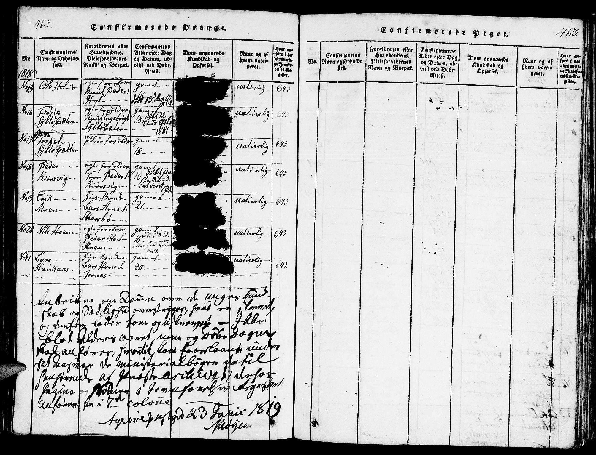 Ministerialprotokoller, klokkerbøker og fødselsregistre - Møre og Romsdal, AV/SAT-A-1454/565/L0752: Parish register (copy) no. 565C01, 1817-1844, p. 462-463