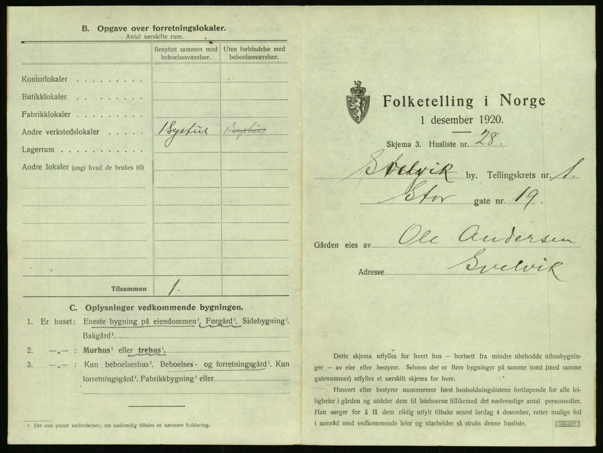 SAKO, 1920 census for Svelvik, 1920, p. 71