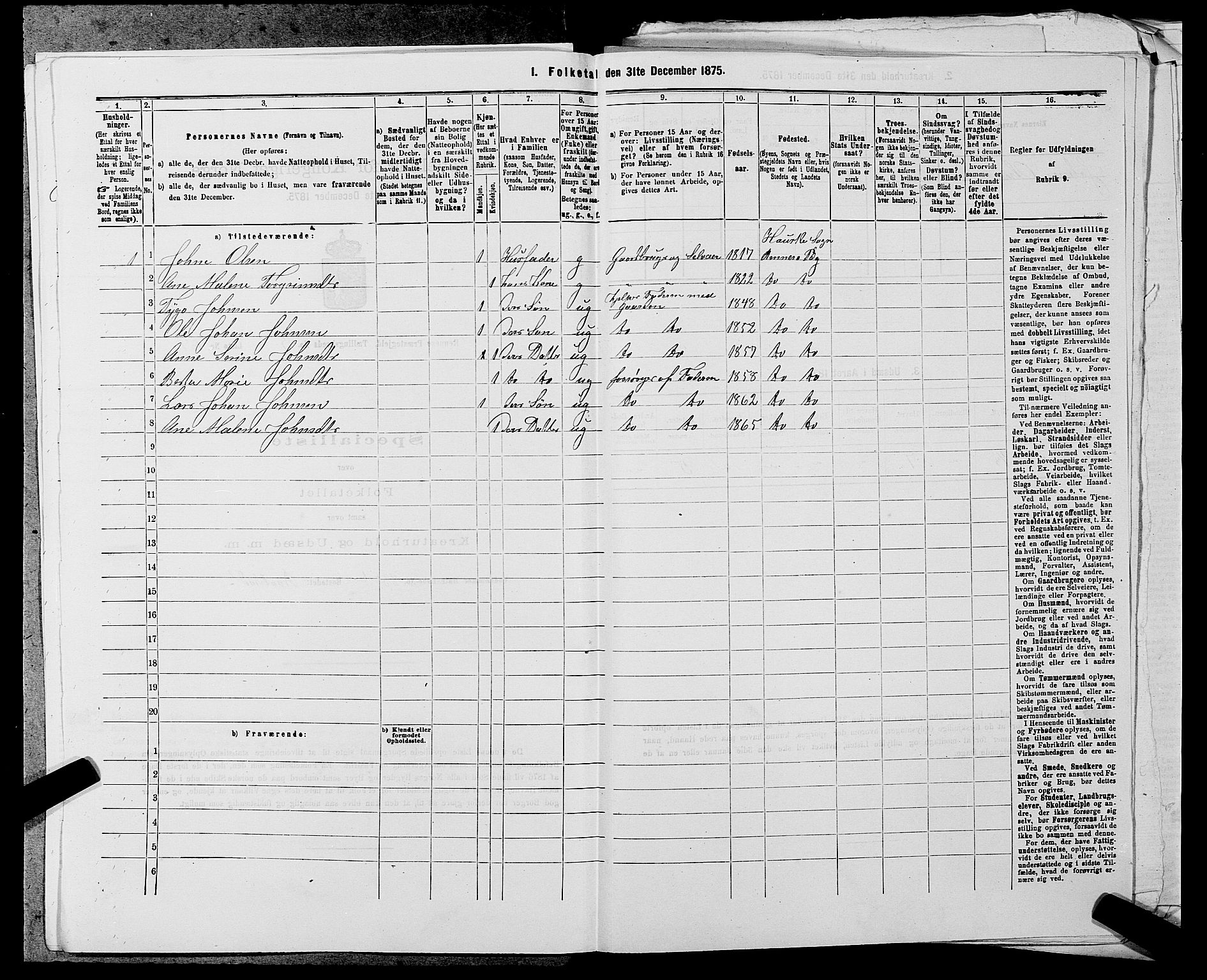 SAST, 1875 census for 1142P Rennesøy, 1875, p. 420