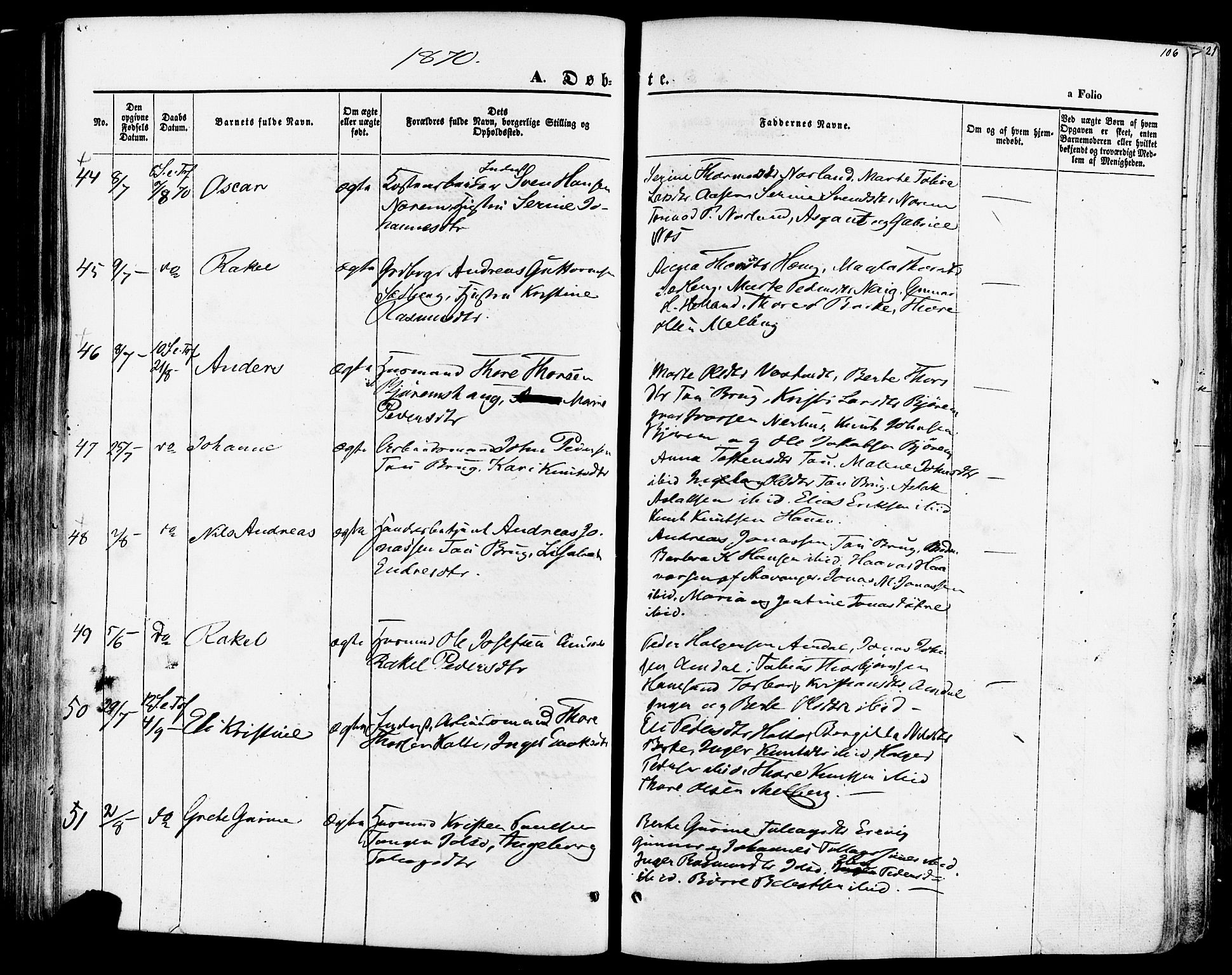 Strand sokneprestkontor, AV/SAST-A-101828/H/Ha/Haa/L0007: Parish register (official) no. A 7, 1855-1881, p. 106