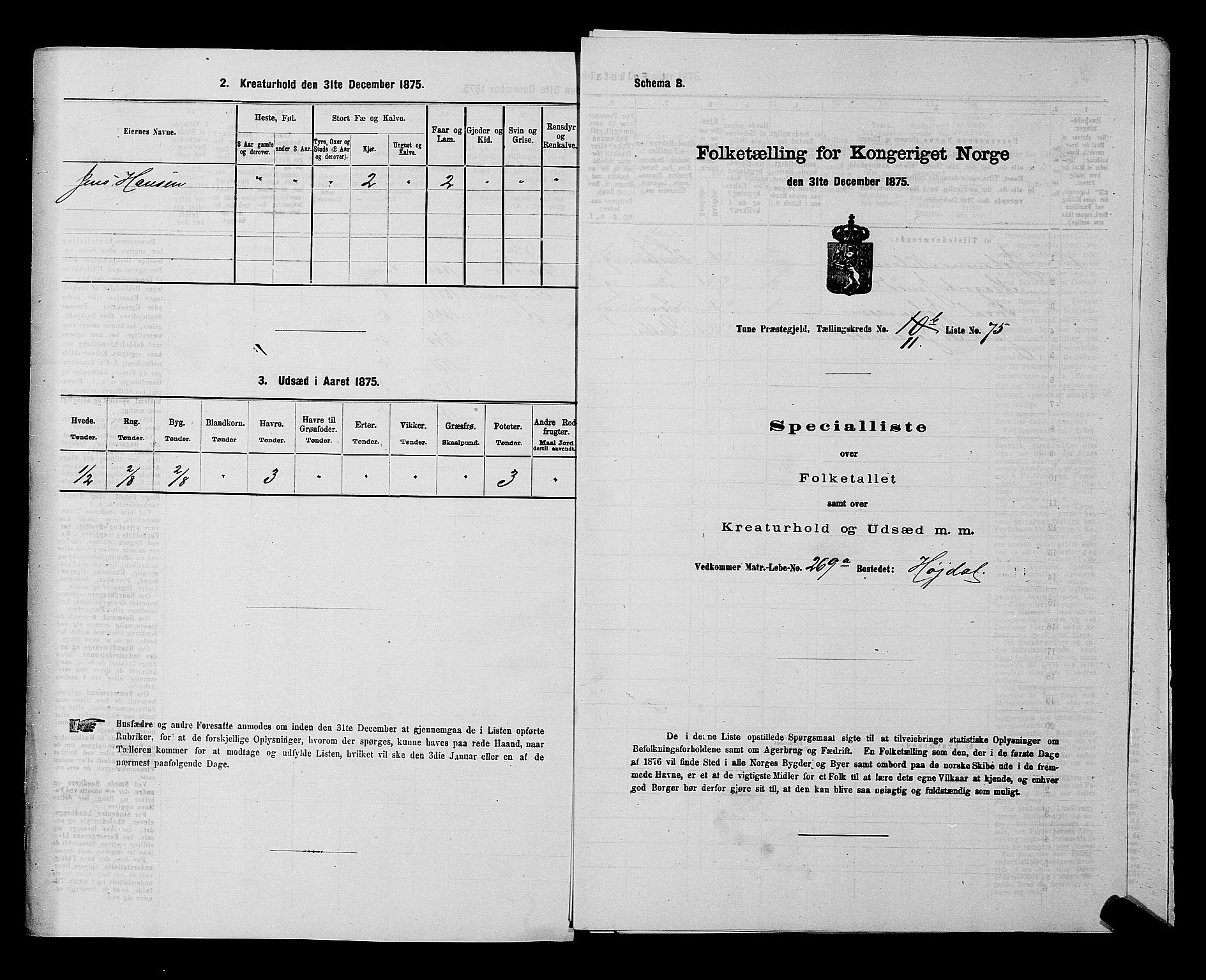 RA, 1875 census for 0130P Tune, 1875, p. 1848