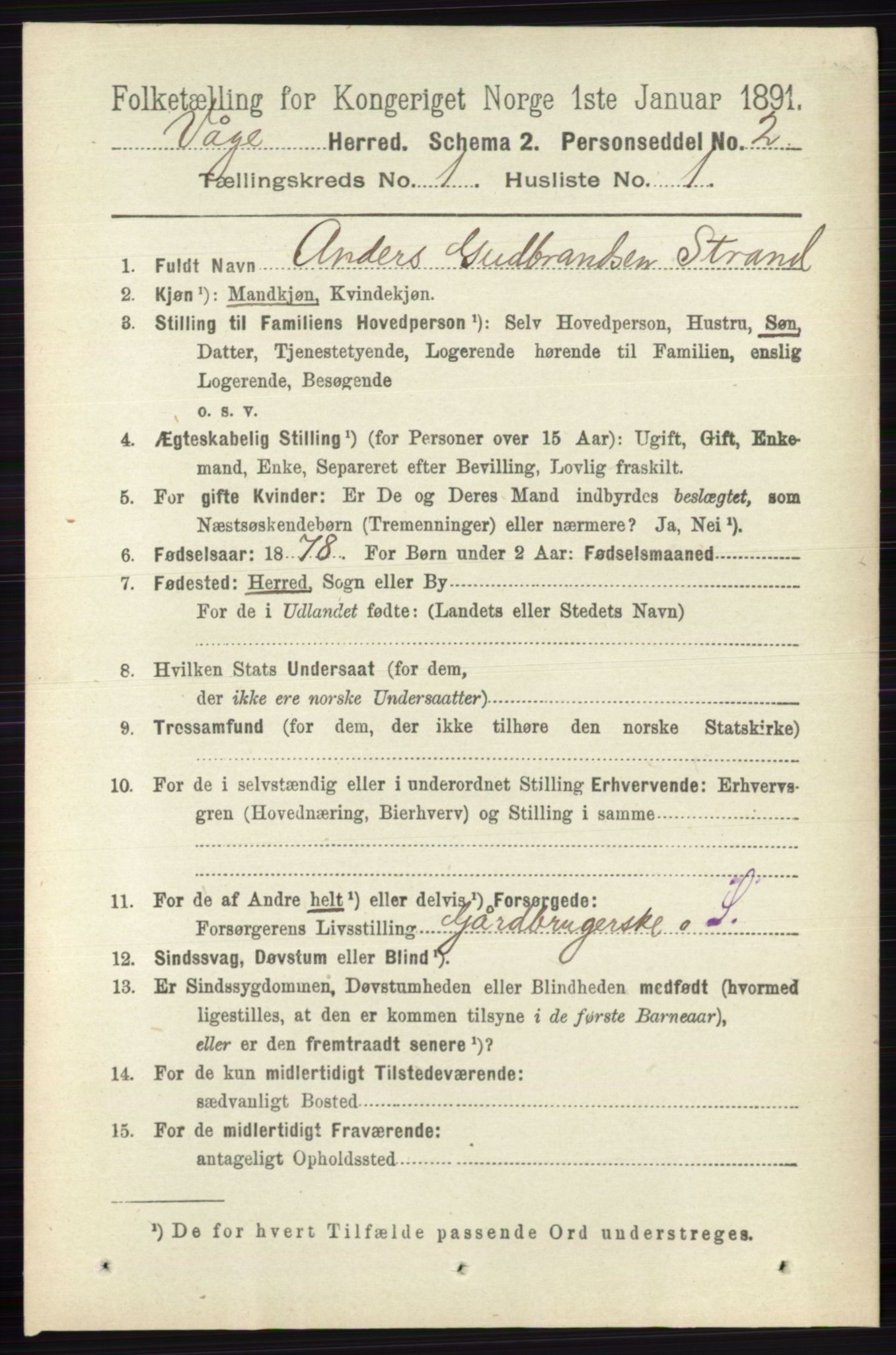 RA, 1891 census for 0515 Vågå, 1891, p. 163