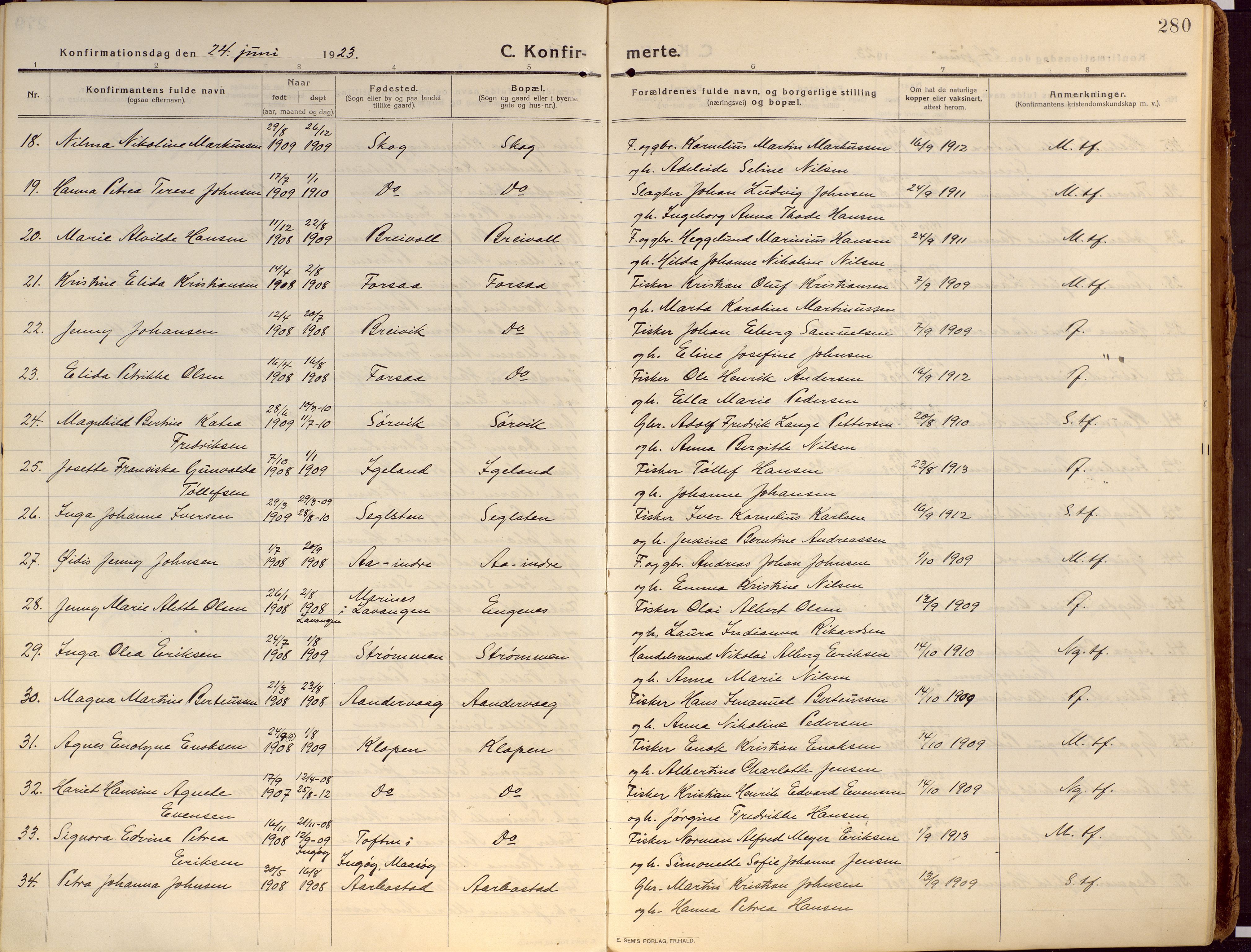 Ibestad sokneprestembete, SATØ/S-0077/H/Ha/Haa/L0018kirke: Parish register (official) no. 18, 1915-1929, p. 280