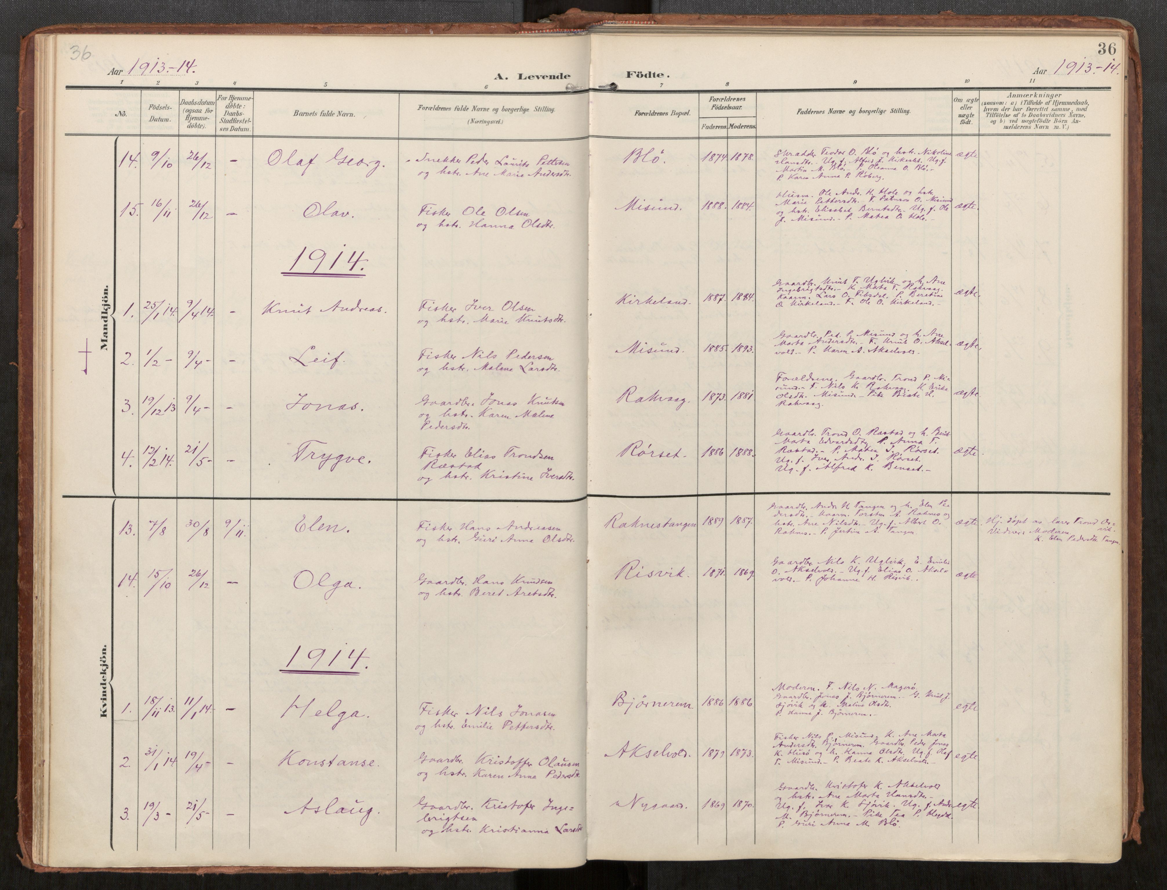 Ministerialprotokoller, klokkerbøker og fødselsregistre - Møre og Romsdal, AV/SAT-A-1454/563/L0740: Parish register (official) no. 563A02, 1903-1923, p. 36